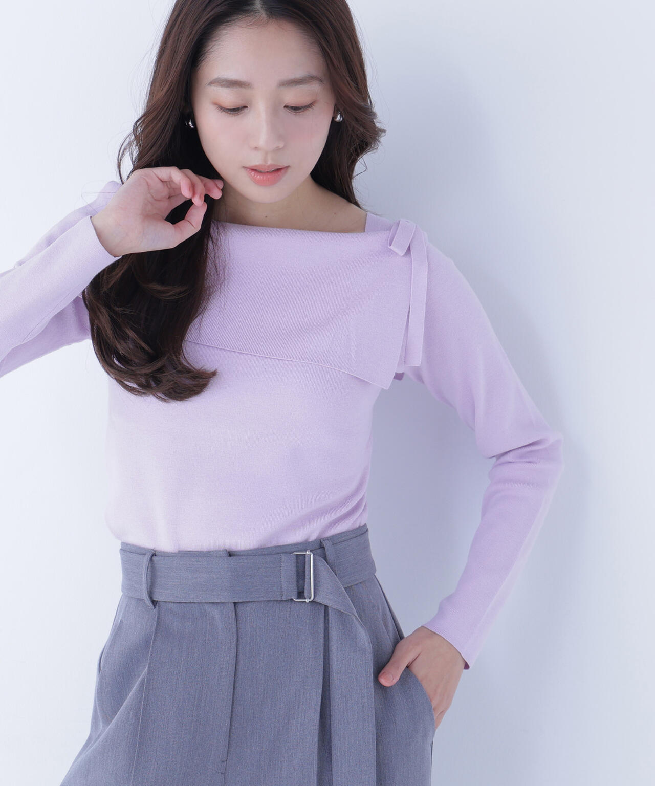 サイドリボンニット