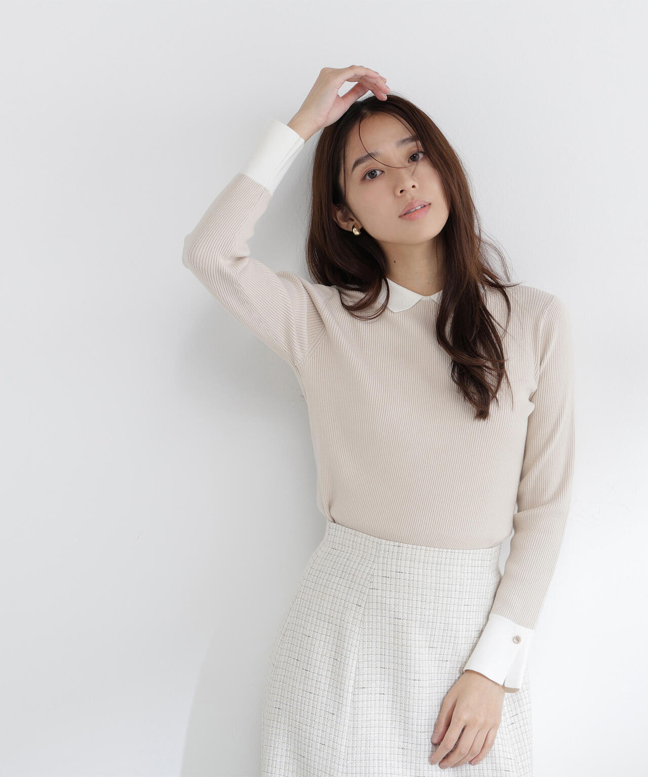 襟付リブベーシックニット | NATURAL BEAUTY BASIC（ナチュラル