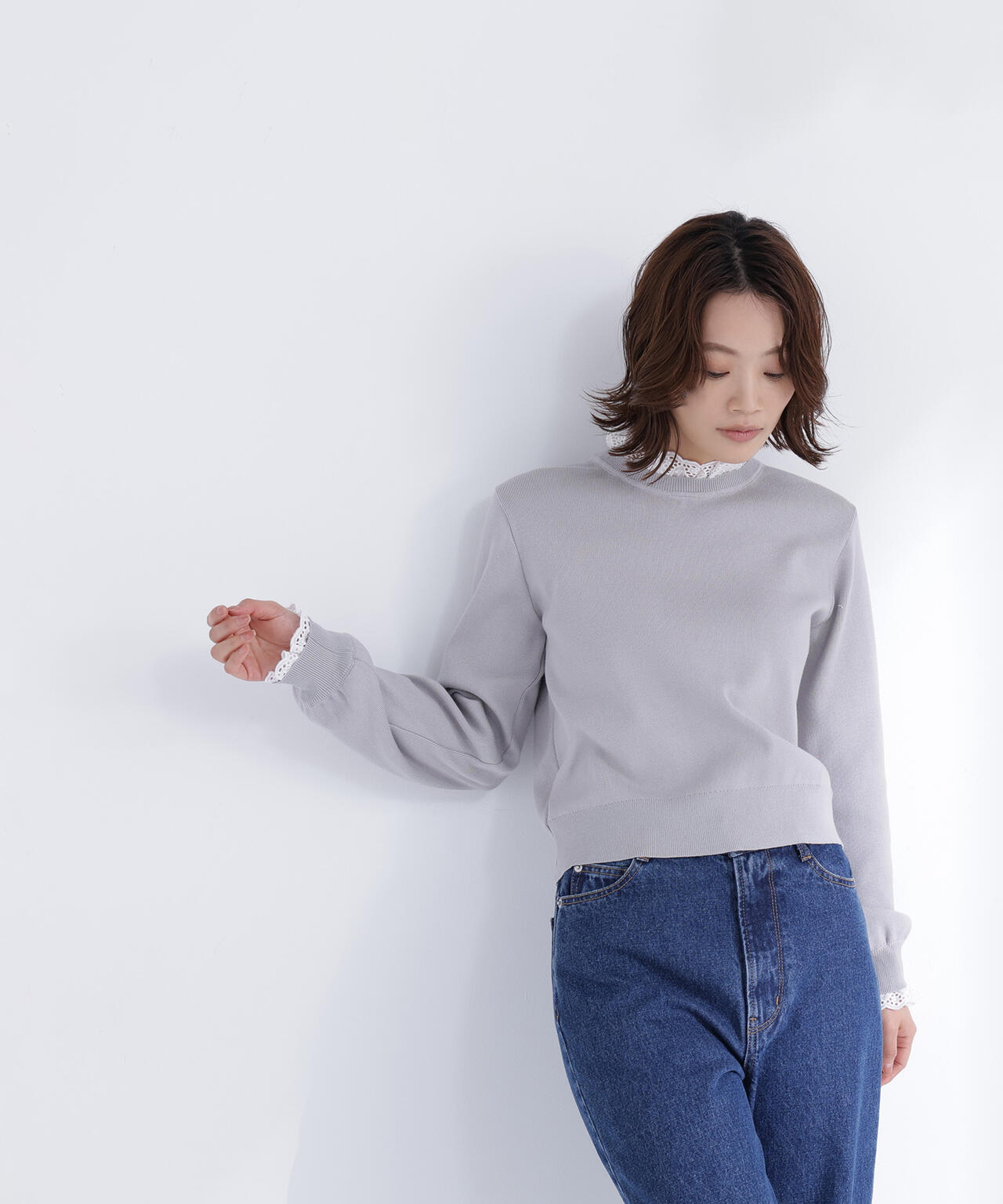 レースフリルドッキングニット