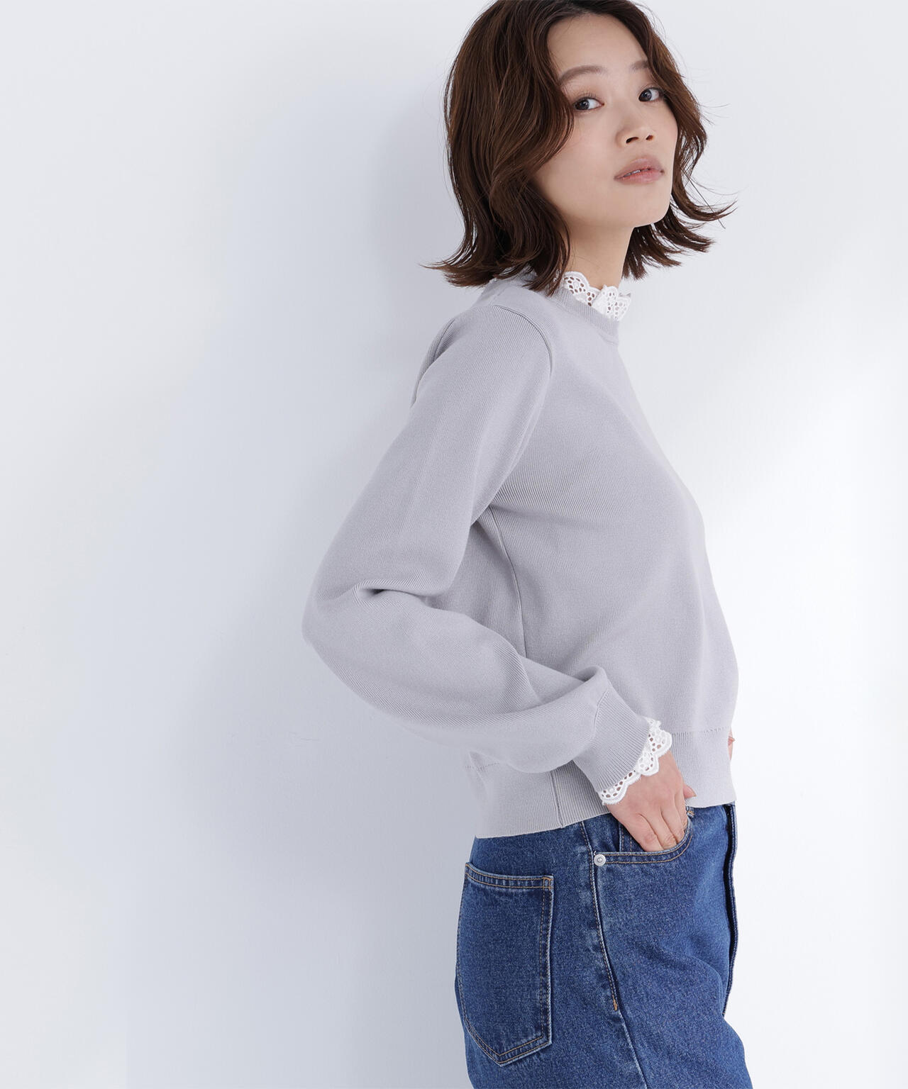 レースフリルドッキングニット | NATURAL BEAUTY BASIC（ナチュラル
