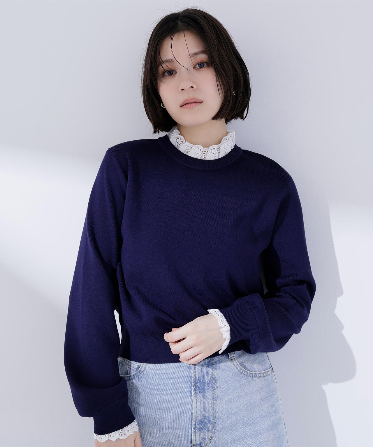 レースフリルドッキングニット