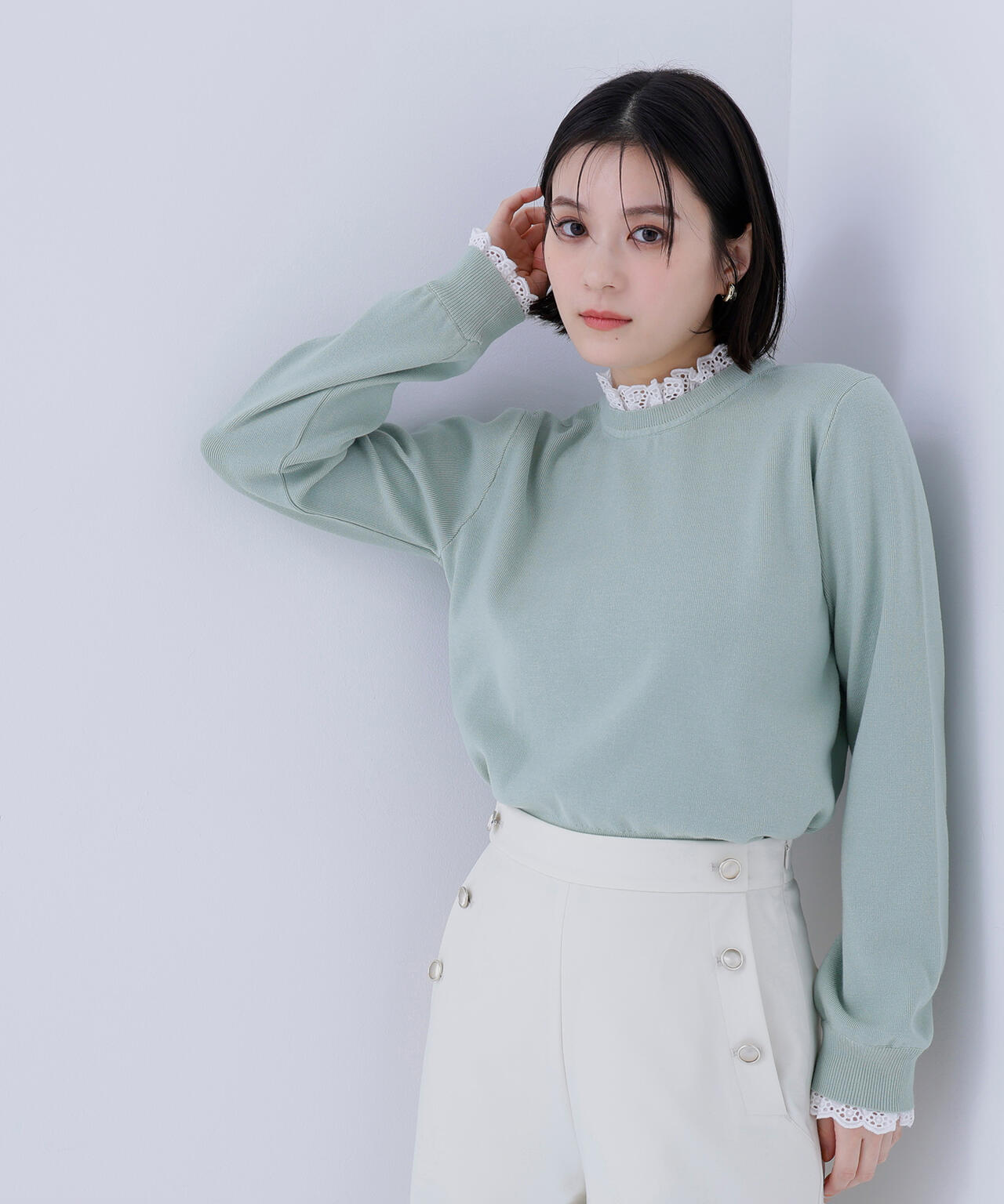 レースフリルドッキングニット | NATURAL BEAUTY BASIC（ナチュラル