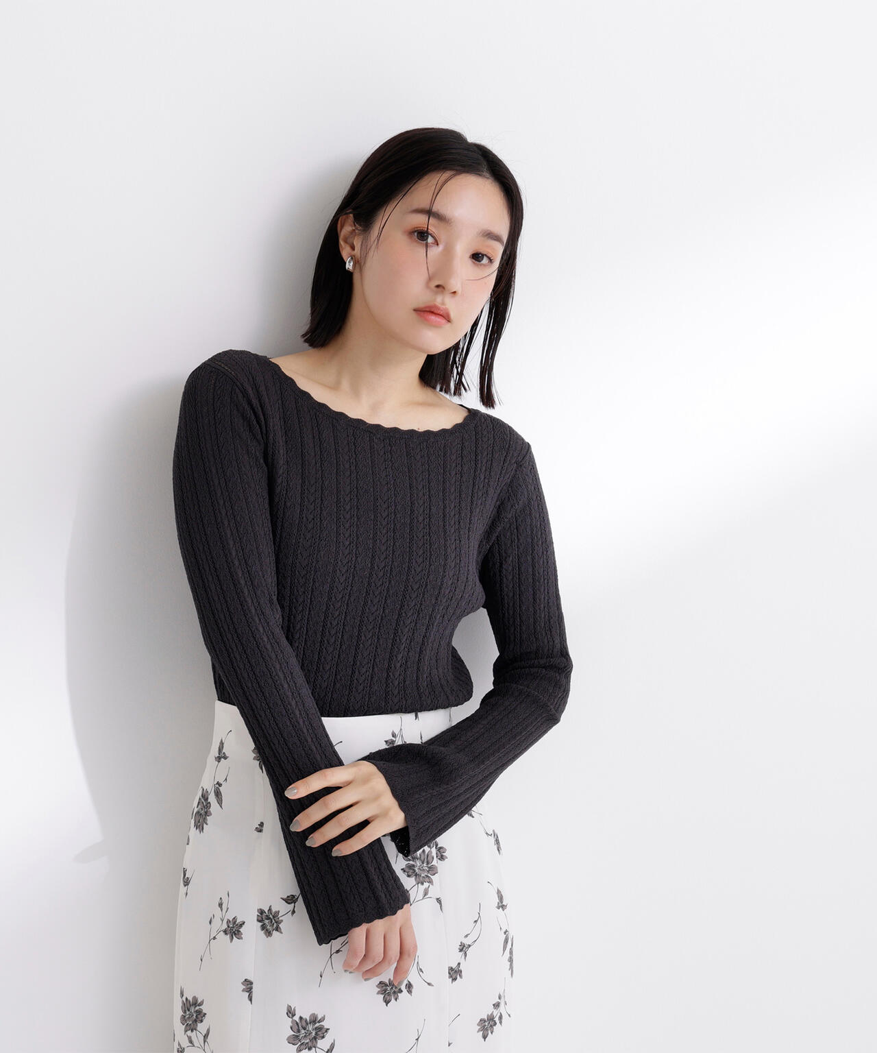 柄編みスカラップニット | NATURAL BEAUTY BASIC（ナチュラル