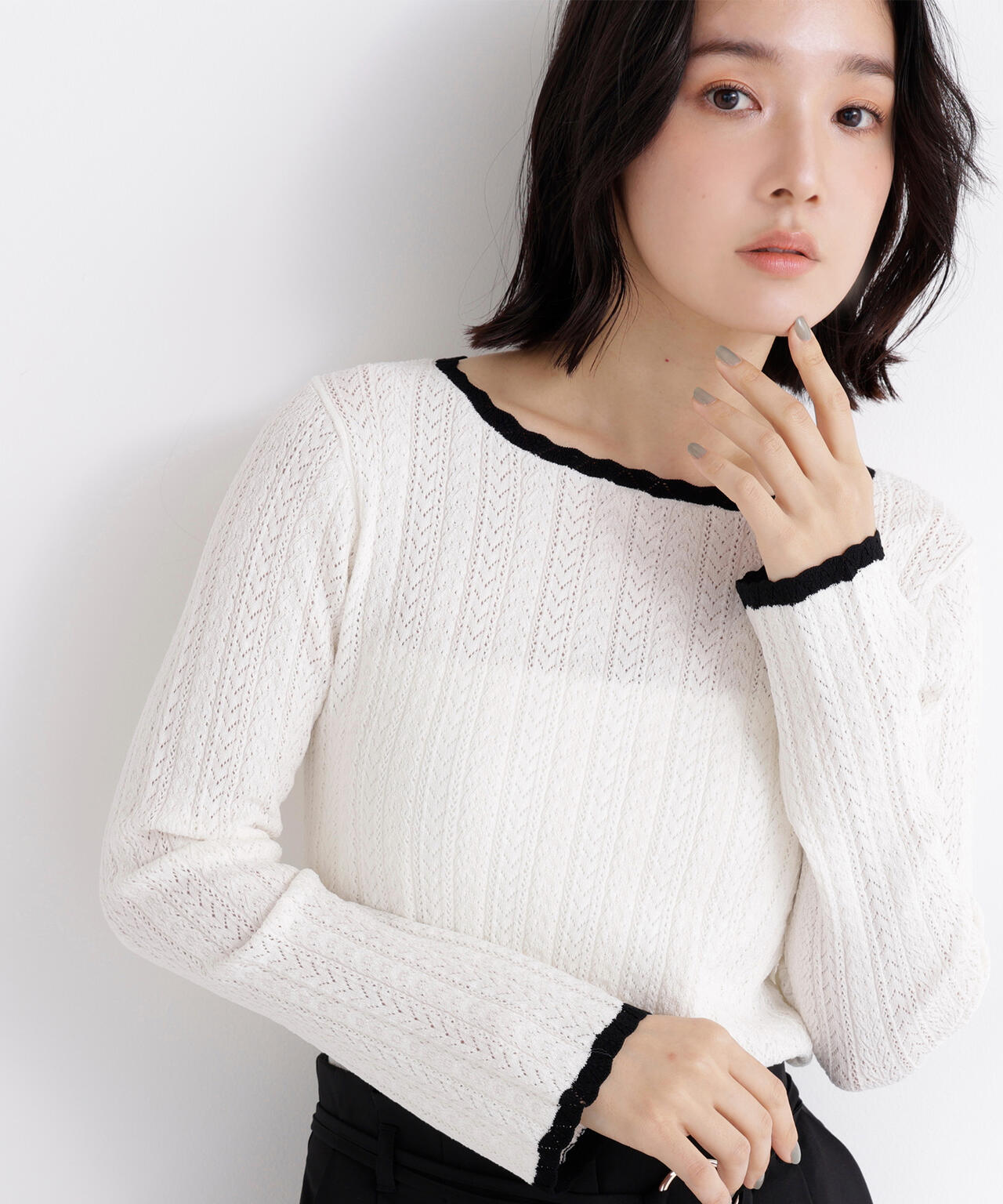 柄編みスカラップニット | NATURAL BEAUTY BASIC（ナチュラル