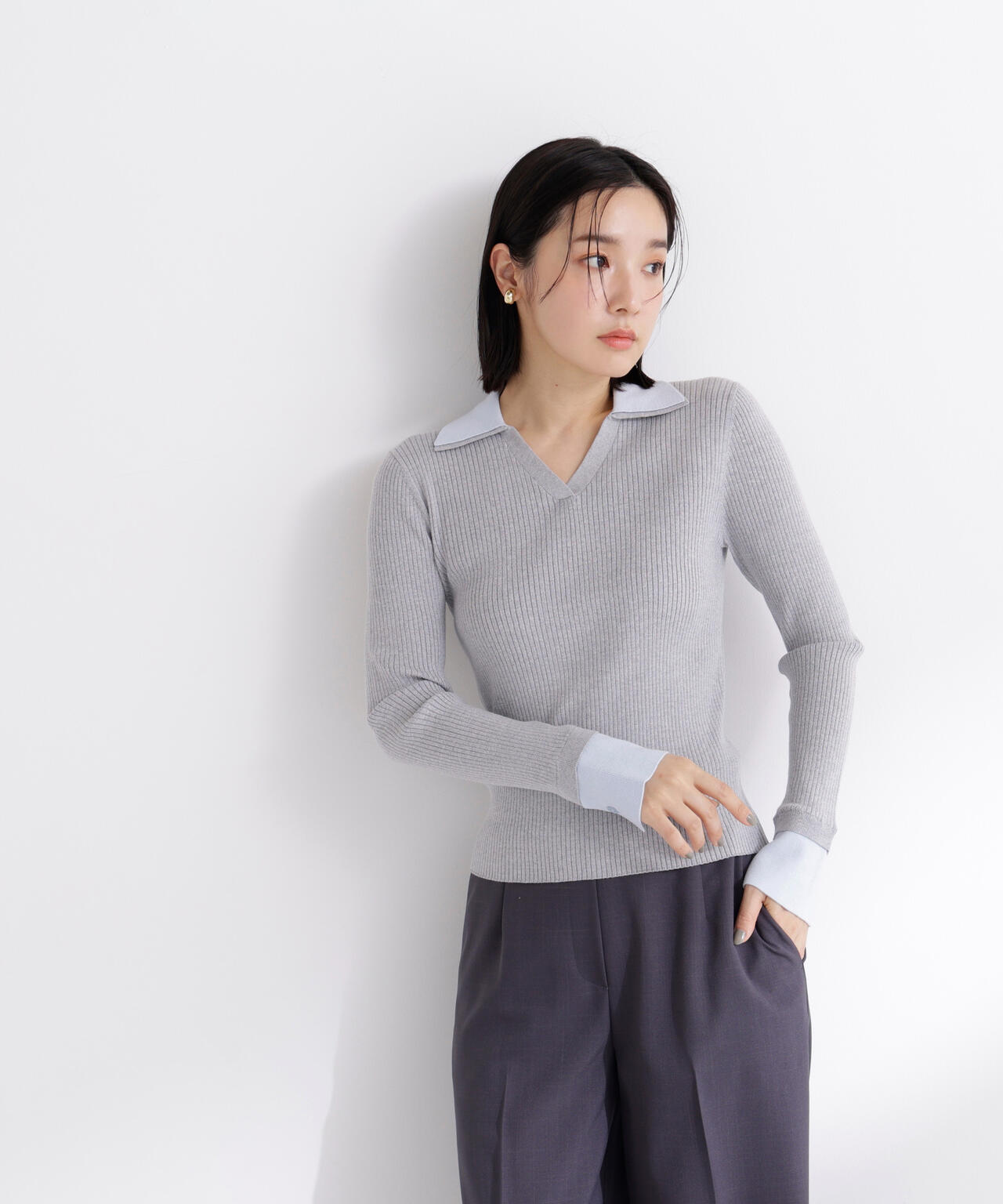 ダブルカラーVネックリブニット | NATURAL BEAUTY BASIC（ナチュラル