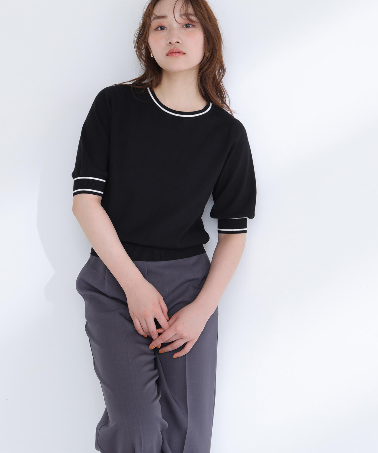総針ベーシック バイカラーラインニット | NATURAL BEAUTY BASIC