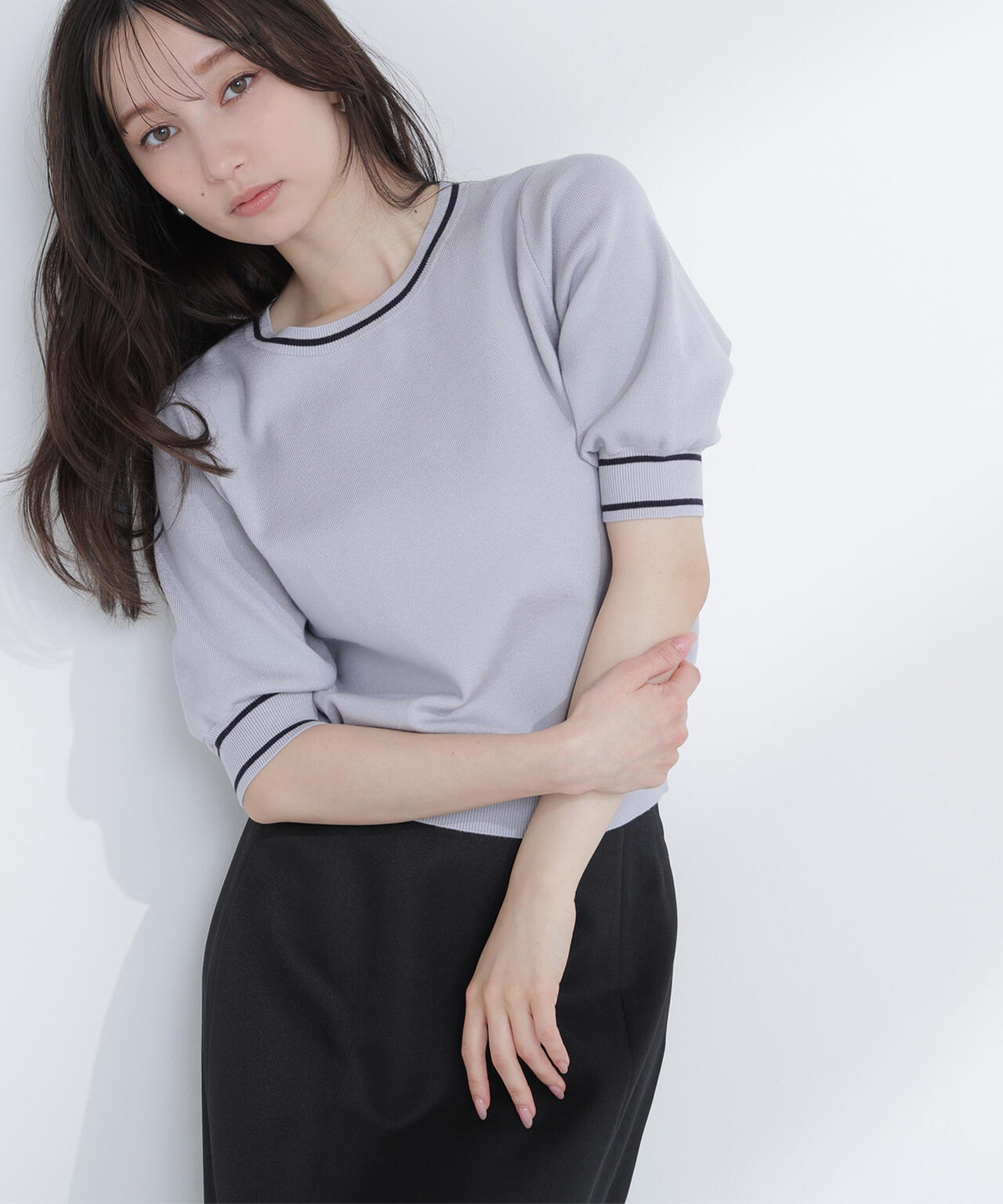 総針ベーシック バイカラーラインニット | NATURAL BEAUTY BASIC