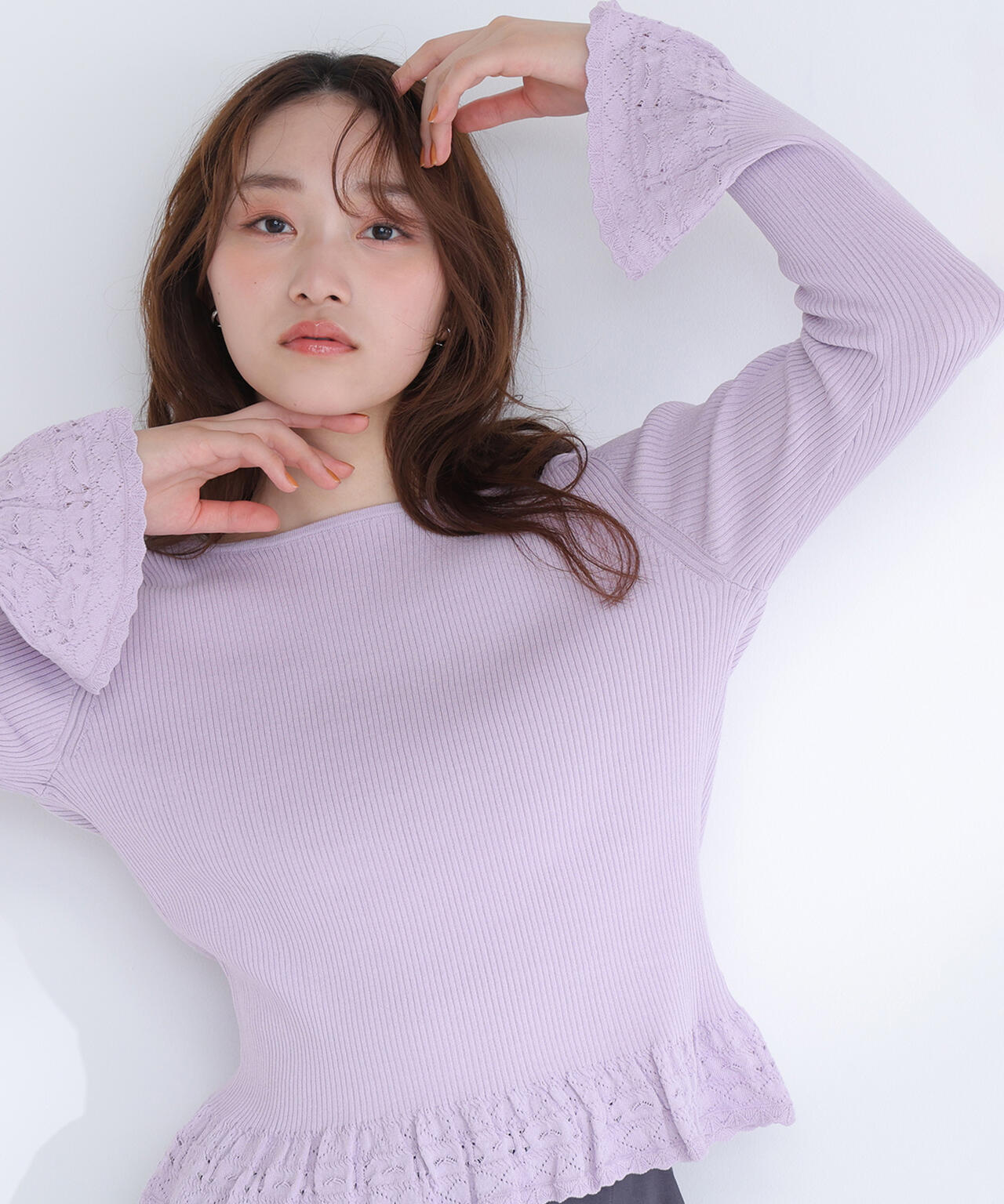 柄編みフレアスリーブニット | NATURAL BEAUTY BASIC（ナチュラル