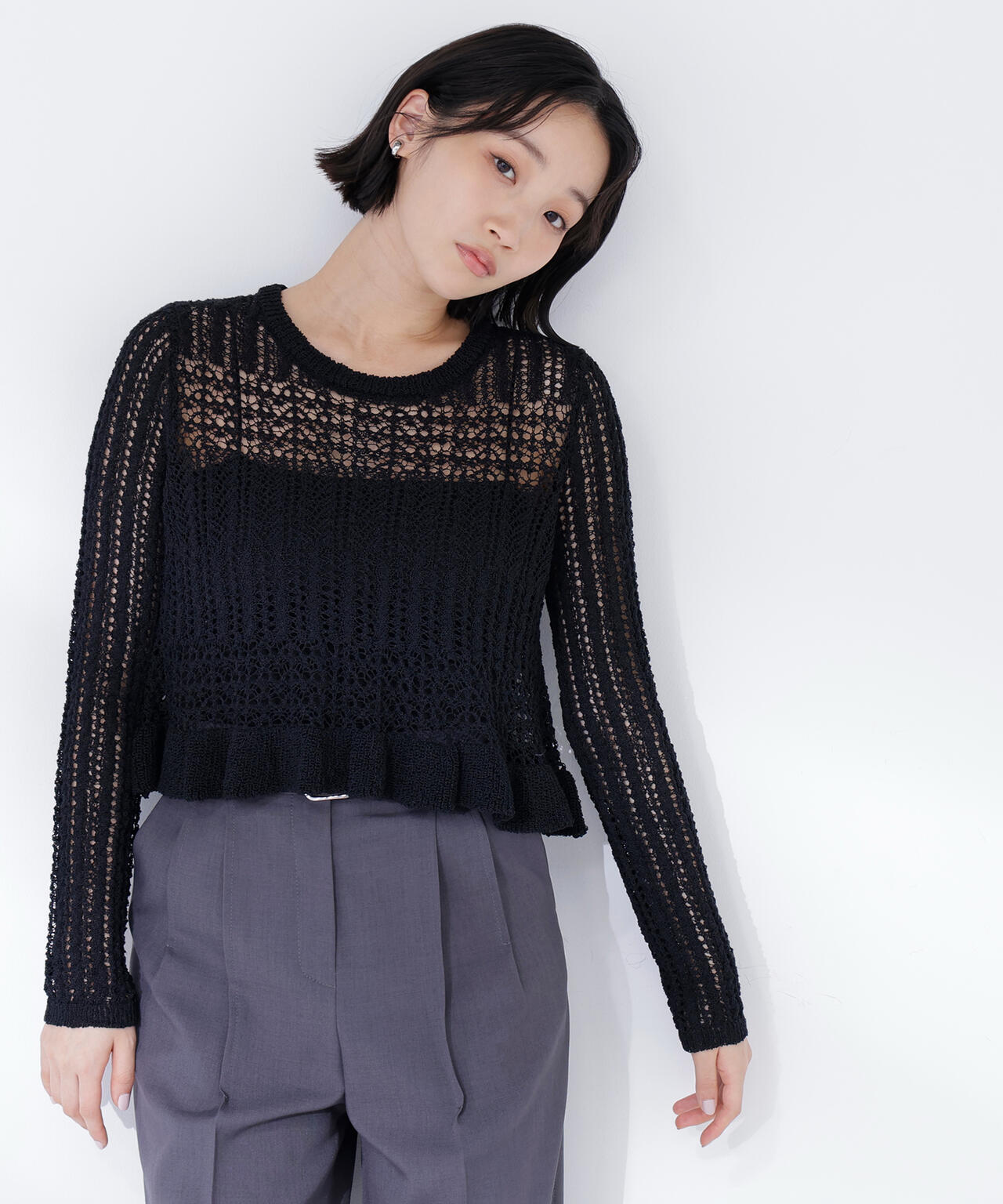 sweet掲載】クロップドレースメッシュニット | NATURAL BEAUTY BASIC