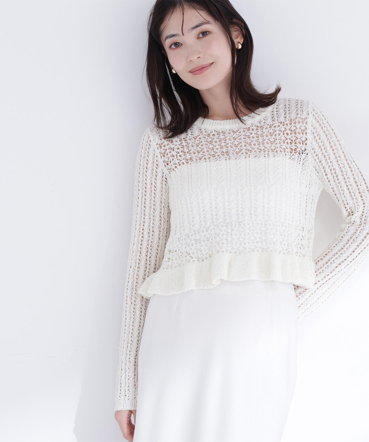 【sweet4月号掲載】【WEB限定商品】クロップドレースメッシュニット