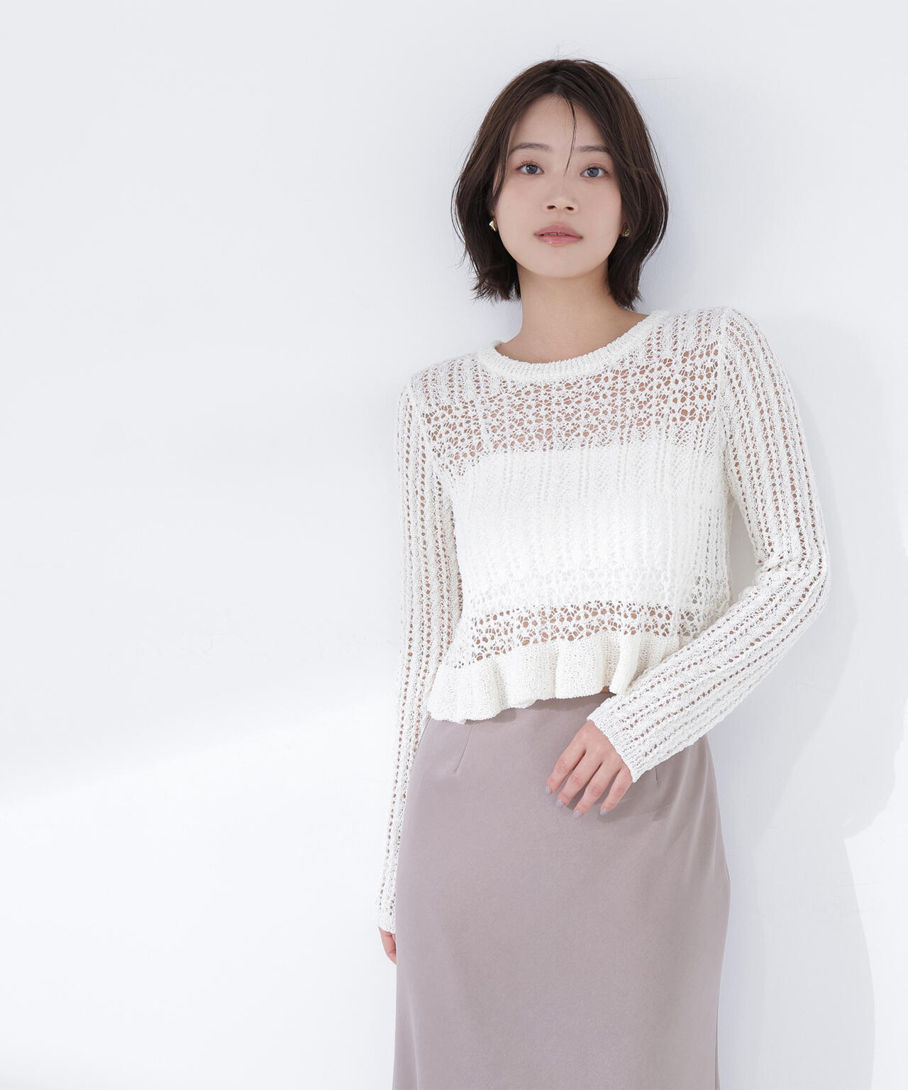 sweet掲載】クロップドレースメッシュニット | NATURAL BEAUTY BASIC