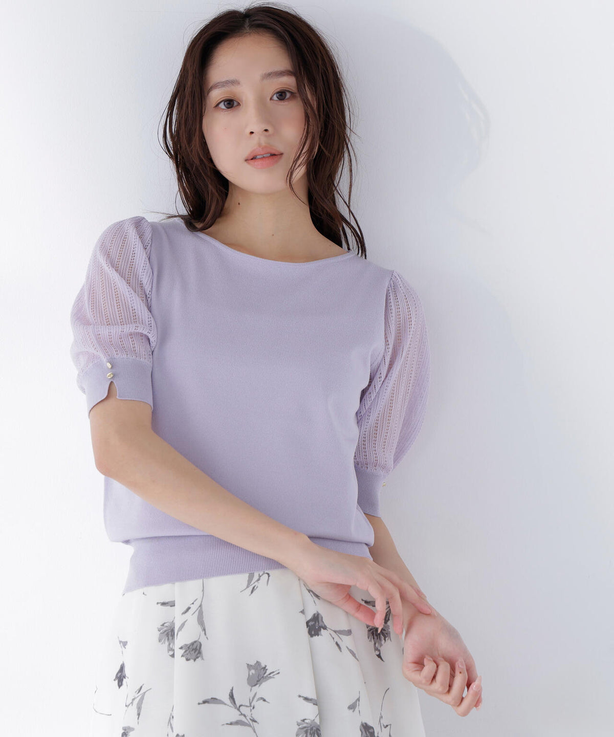 6/16 ～6/18 2buy10%OFF 対象商品】透かし編みスリーブニット 