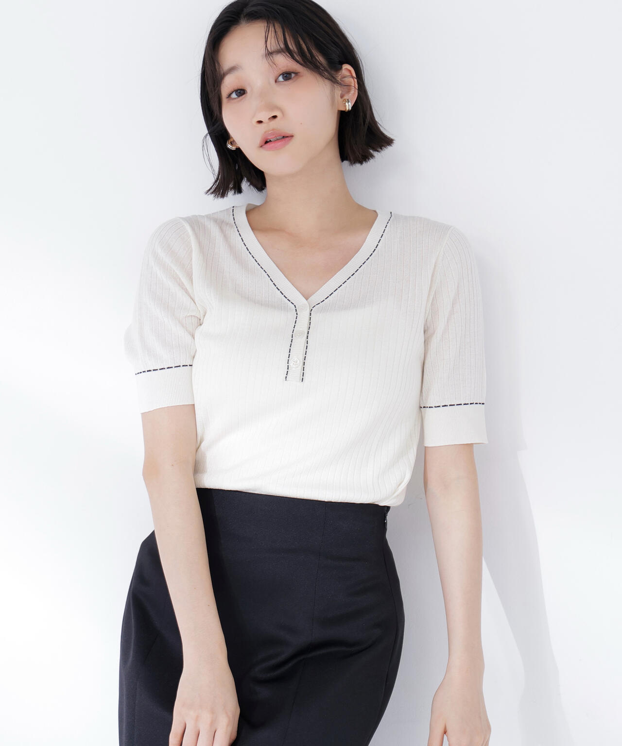 フロントボタンステッチニット | NATURAL BEAUTY BASIC（ナチュラル
