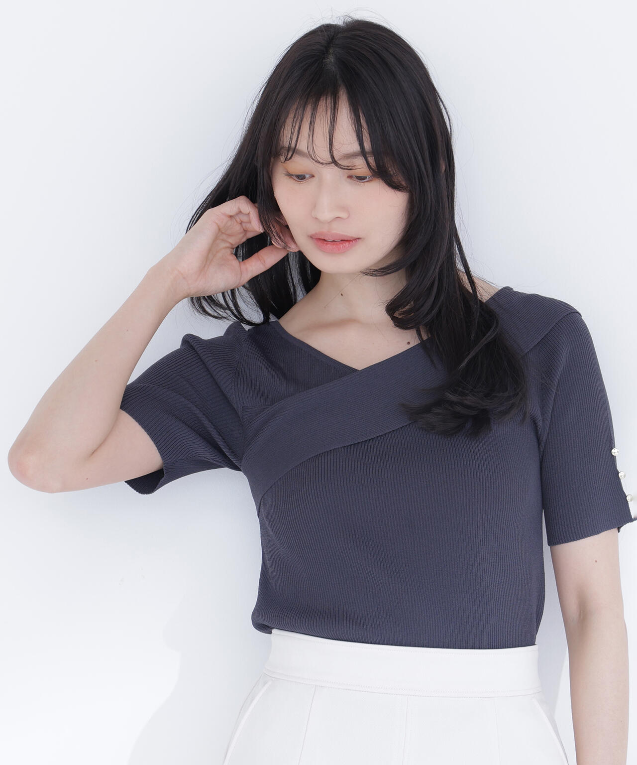 トップス Ri クロスネックリブニット | NATURAL BEAUTY BASIC（ナチュラル