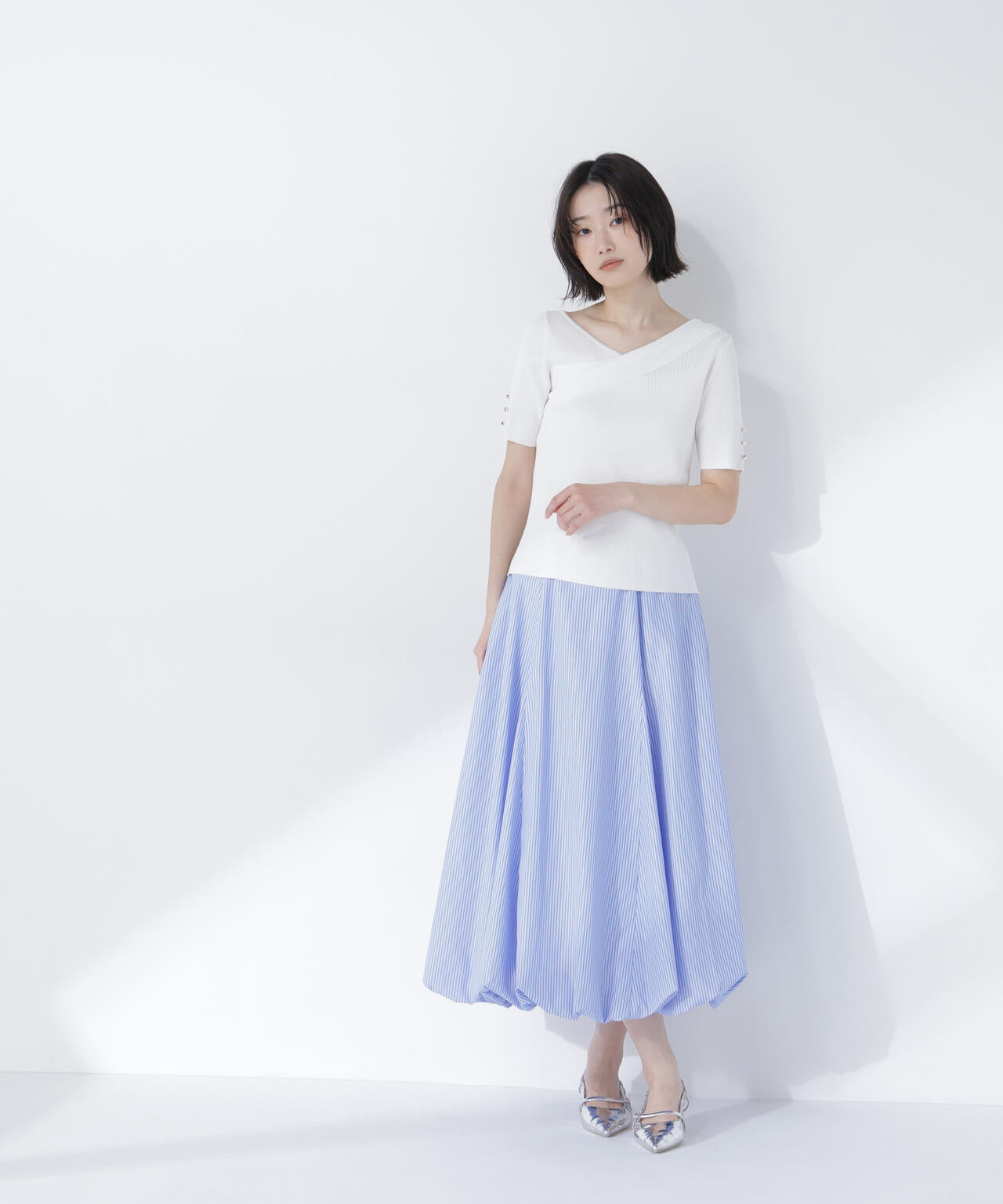 クロスネックリブニット | NATURAL BEAUTY BASIC（ナチュラル