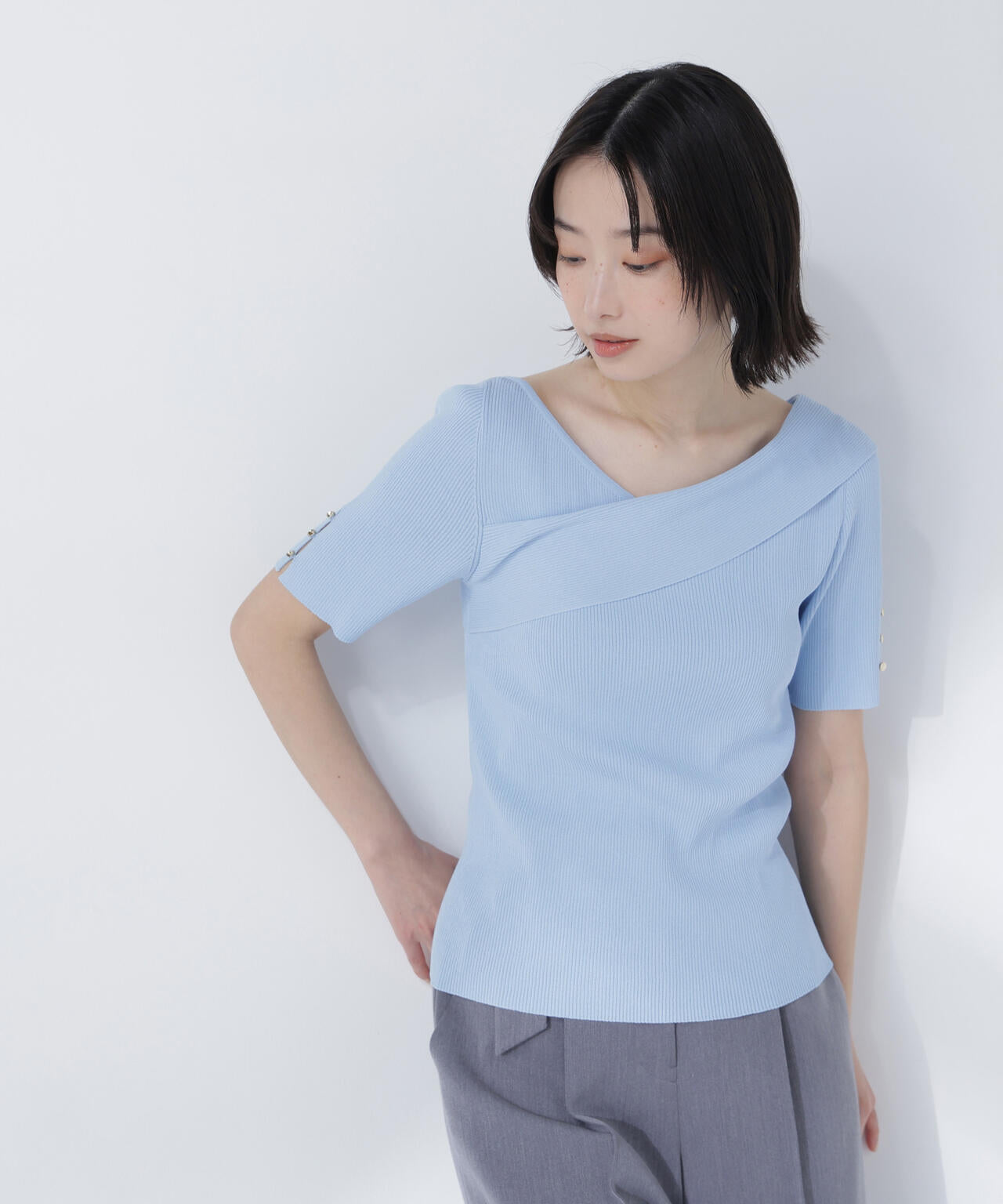 クロスネックリブニット | NATURAL BEAUTY BASIC（ナチュラル