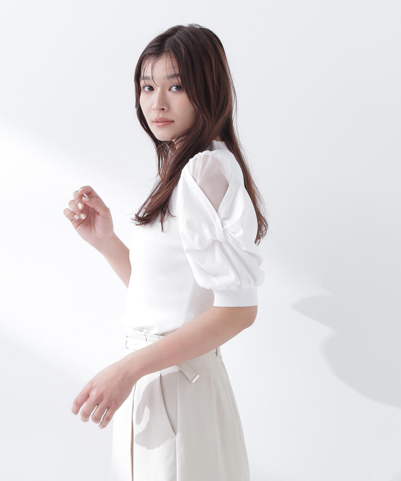 283t*美品 エブール ebure ツイストコットンハイゲージ シアーニット シアーツイストスリーブニット | NATURAL BEAUTY BASIC（ナチュラル