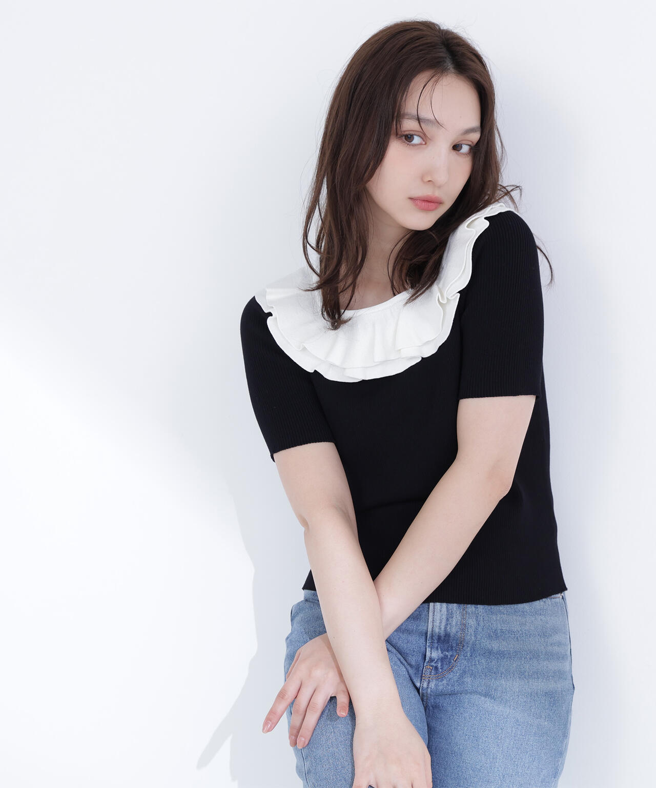 フリルトリムカラーニット | NATURAL BEAUTY BASIC（ナチュラル