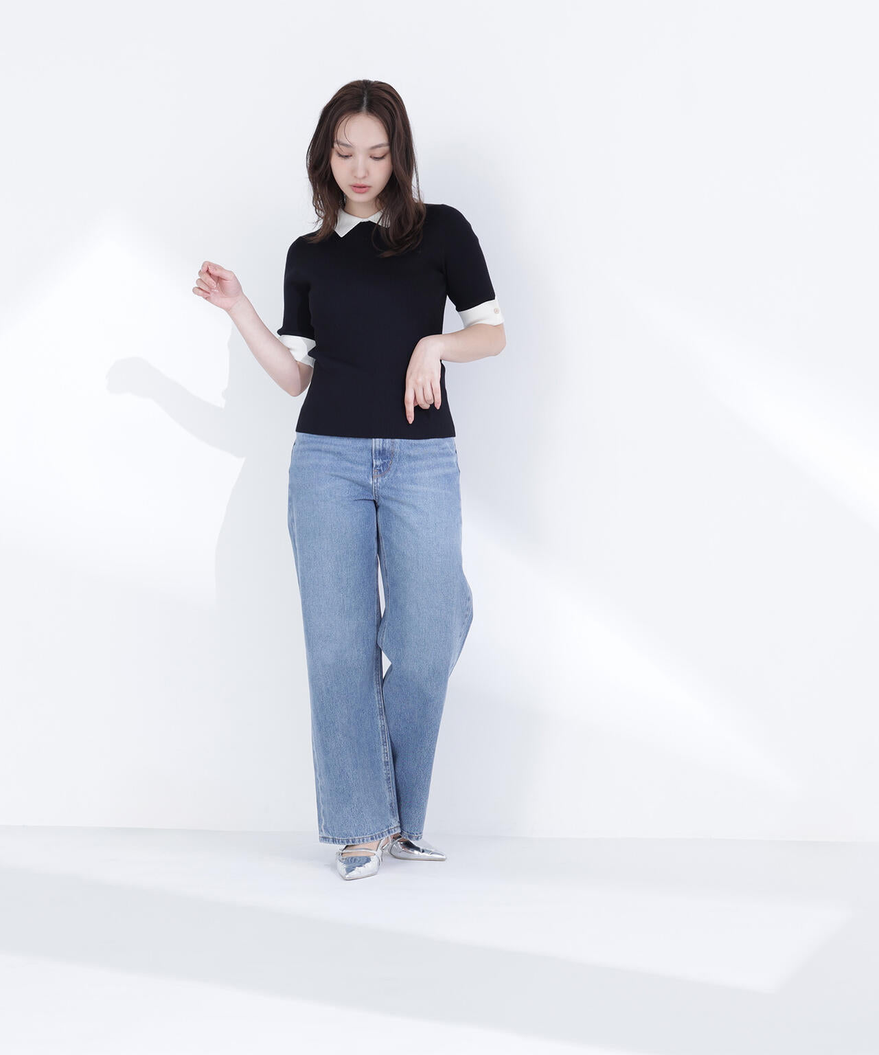 襟付きリブベーシックニット半袖 | NATURAL BEAUTY BASIC（ナチュラル