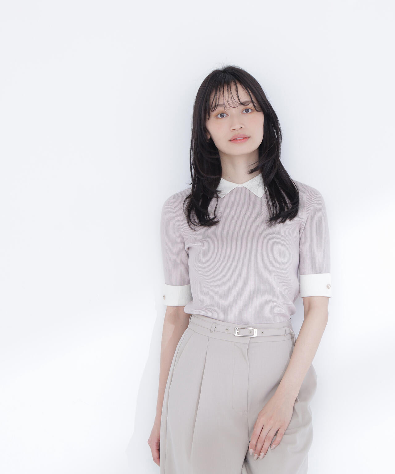 襟付きリブベーシックニット半袖 | NATURAL BEAUTY BASIC（ナチュラル