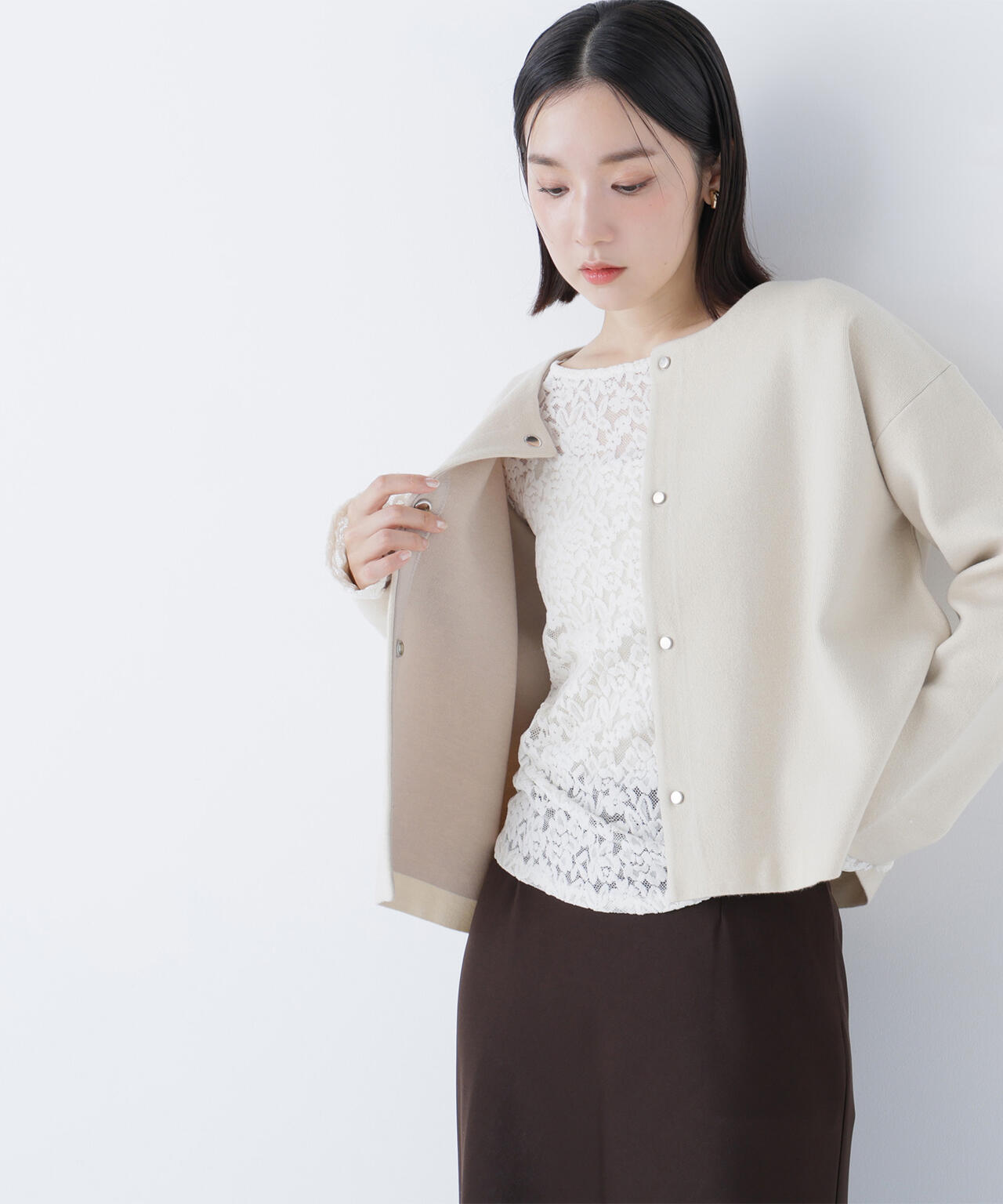 バイカラー接結カーディガン