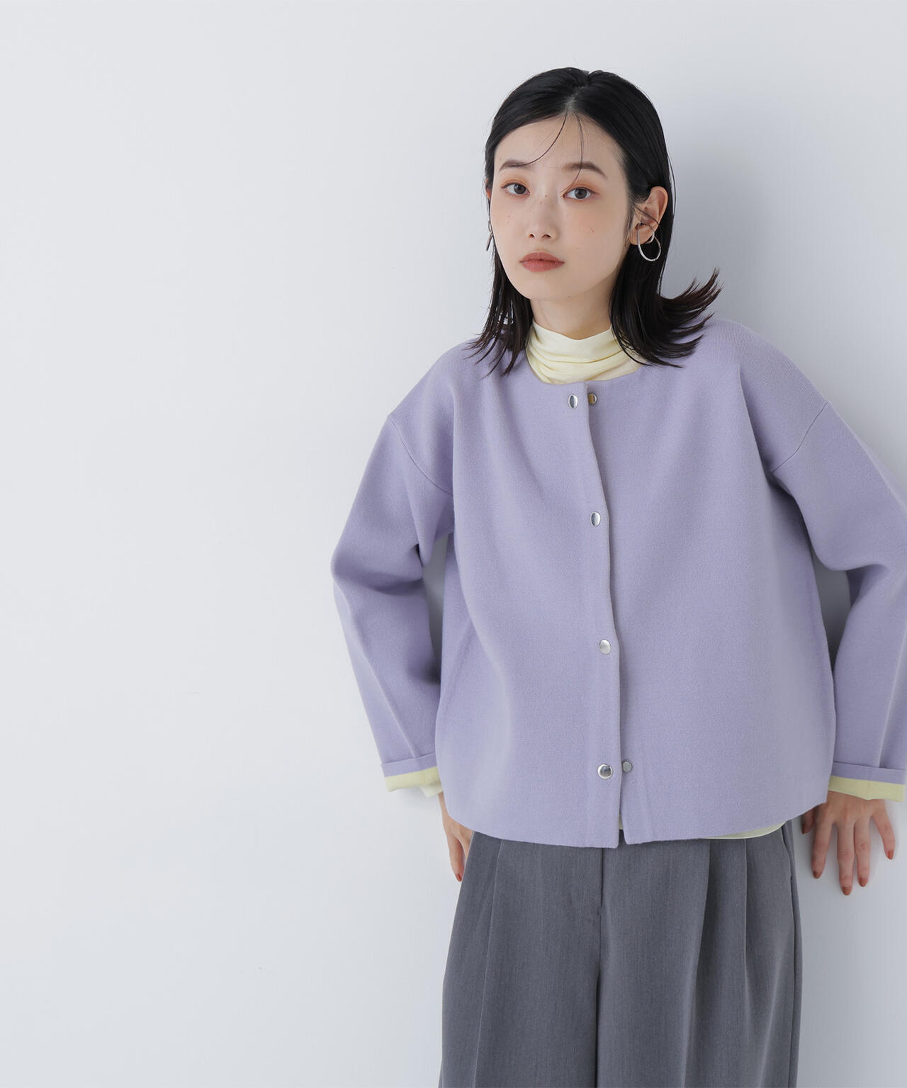 バイカラー接結カーディガン