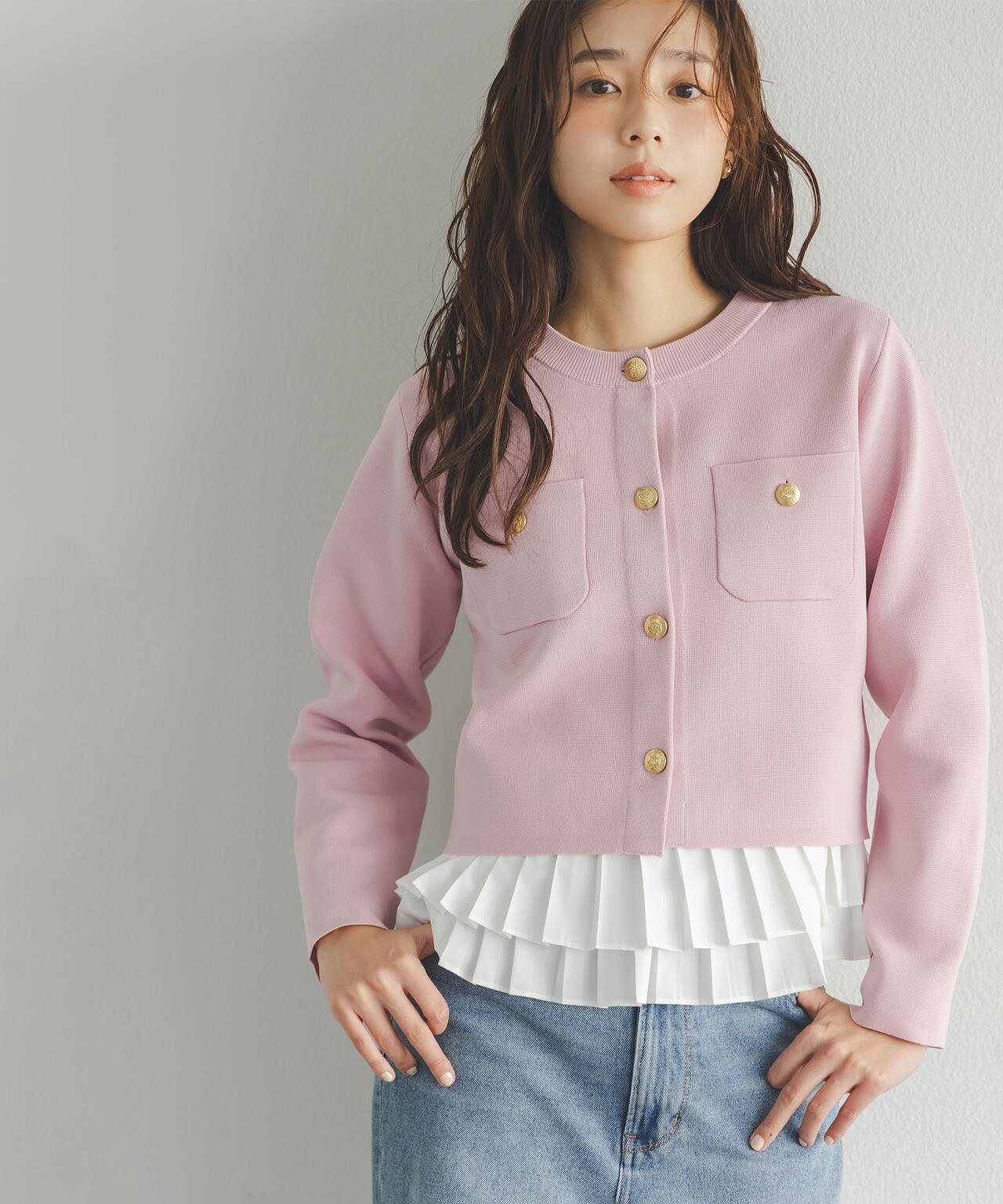 エンブレムボタンニットジャケット