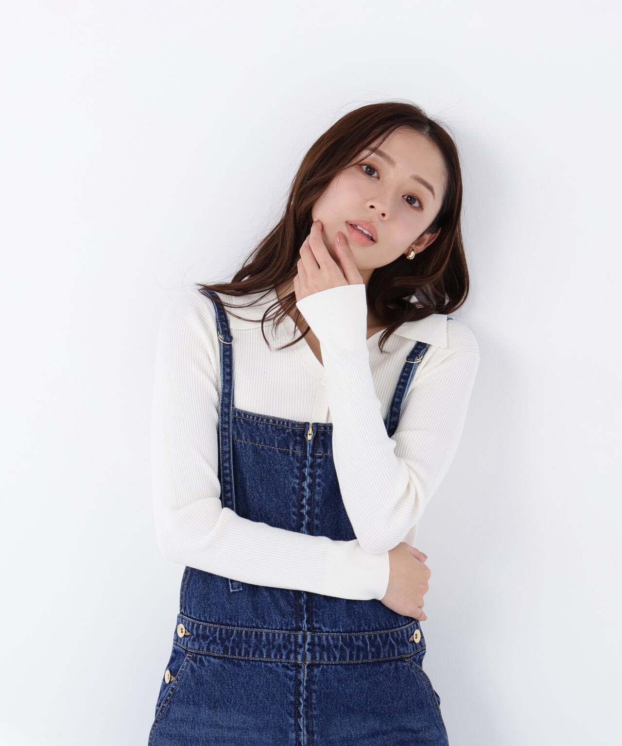 【WEB限定カラー：オレンジ】襟付Vネックリブニット