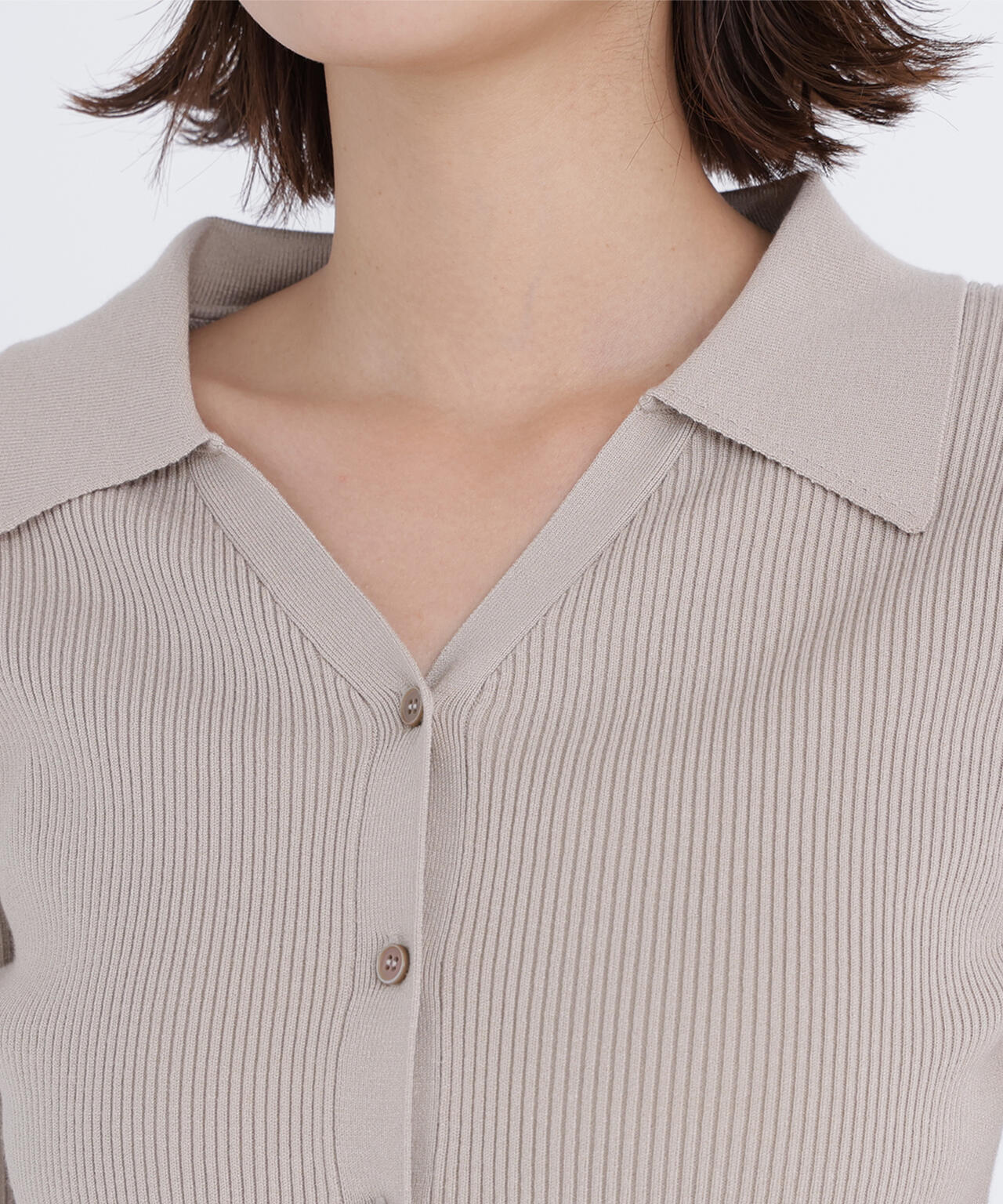 【WEB限定カラー：オレンジ】襟付Vネックリブニット