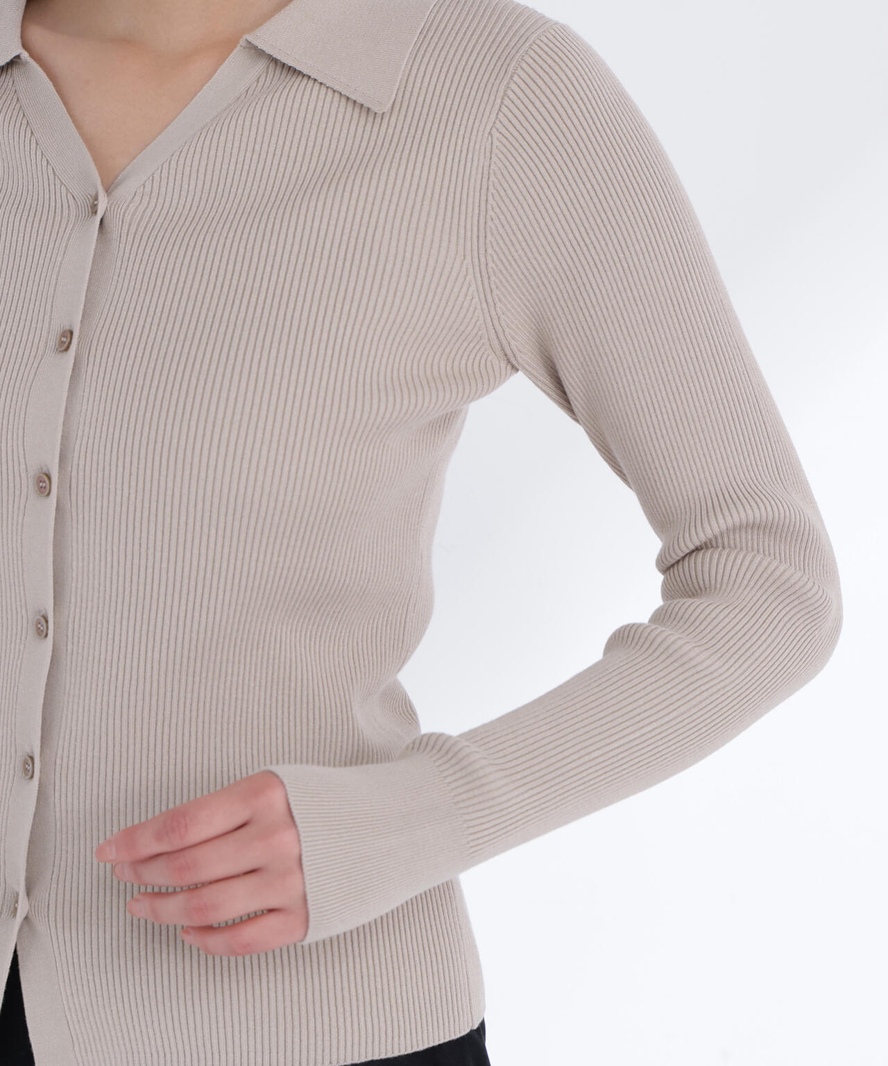 【WEB限定カラー：オレンジ】襟付Vネックリブニット