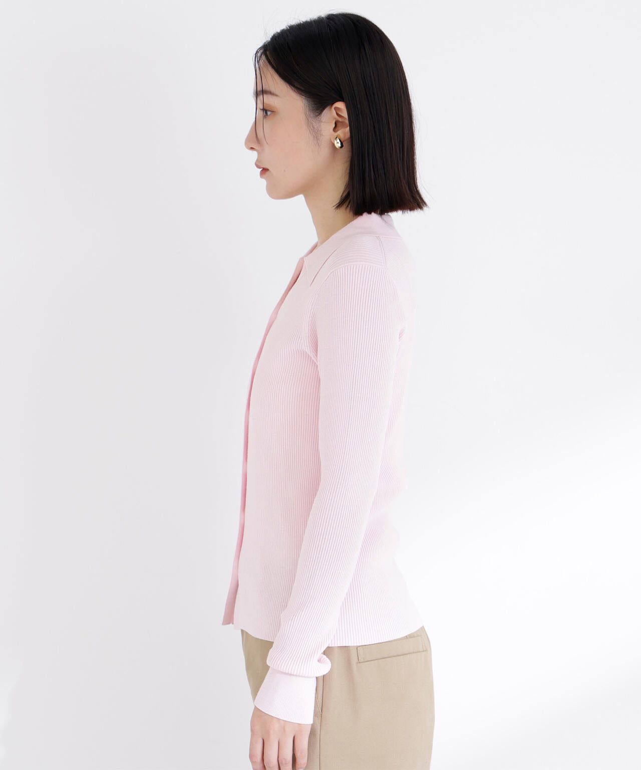 【WEB限定カラー：オレンジ】襟付Vネックリブニット