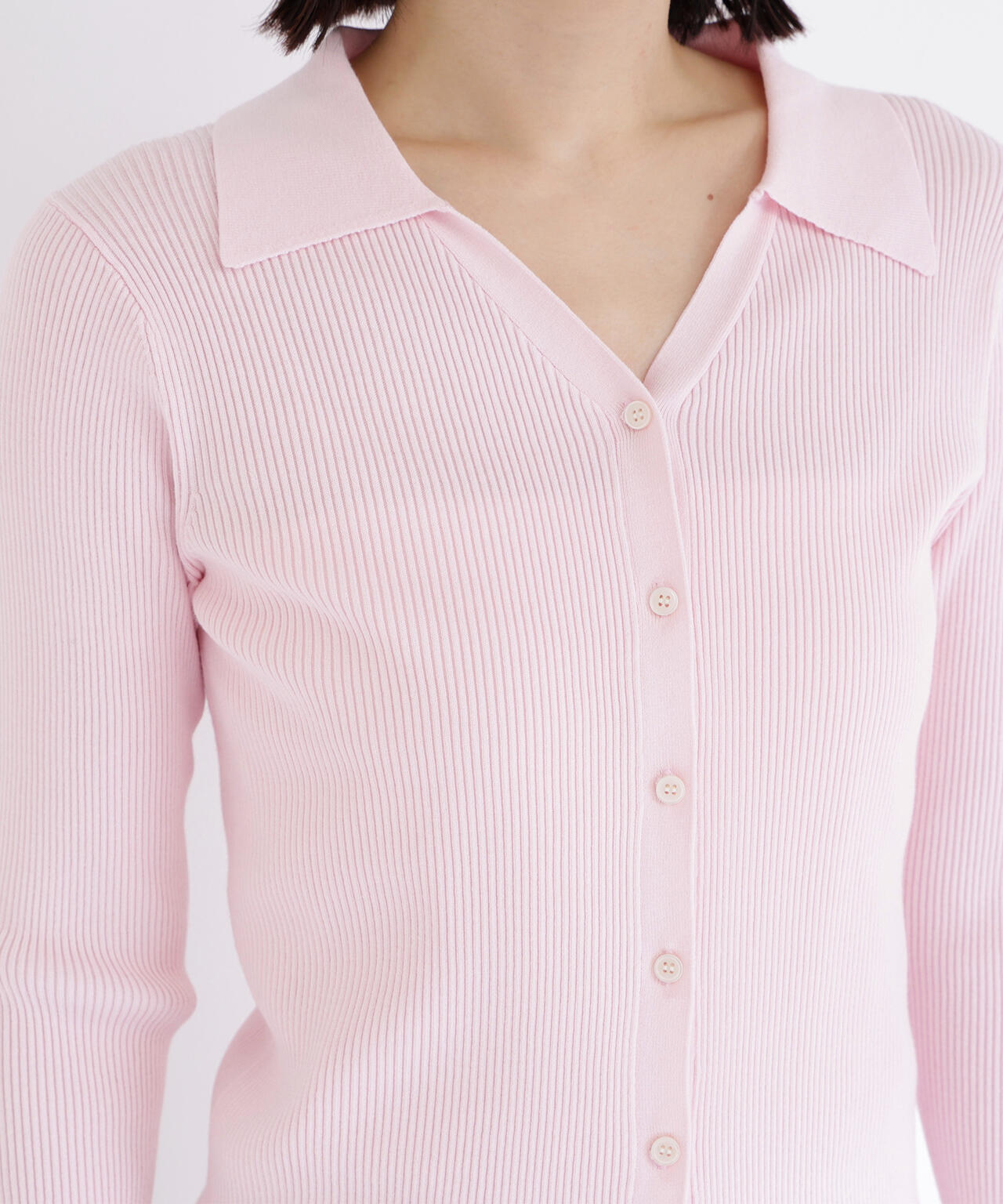 【WEB限定カラー：オレンジ】襟付Vネックリブニット