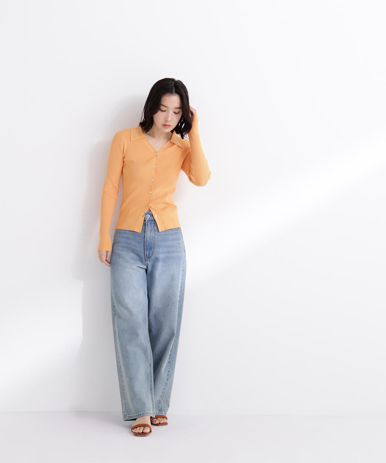 WEB限定カラー：オレンジ】襟付Vネックリブニット | NATURAL BEAUTY