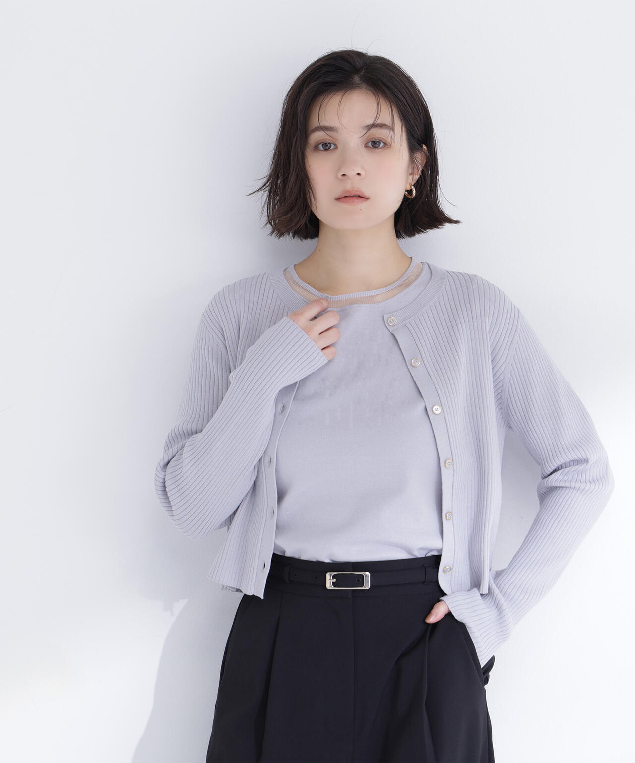 【一部店舗・mix.tokyo 限定カラー：ネイビー】シアーラインニットアンサンブル