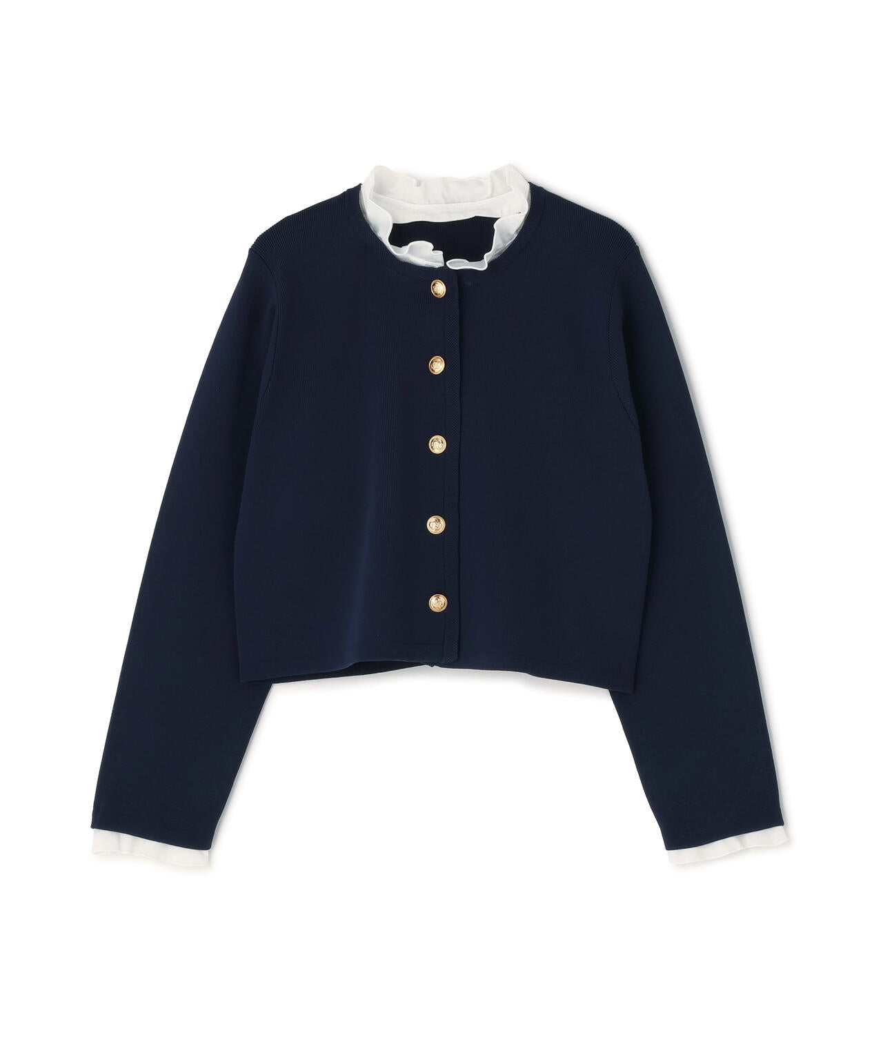 ハンドルーム　ニットジャケット　ネイビー フリルドッキングニットジャケット | NATURAL BEAUTY BASIC