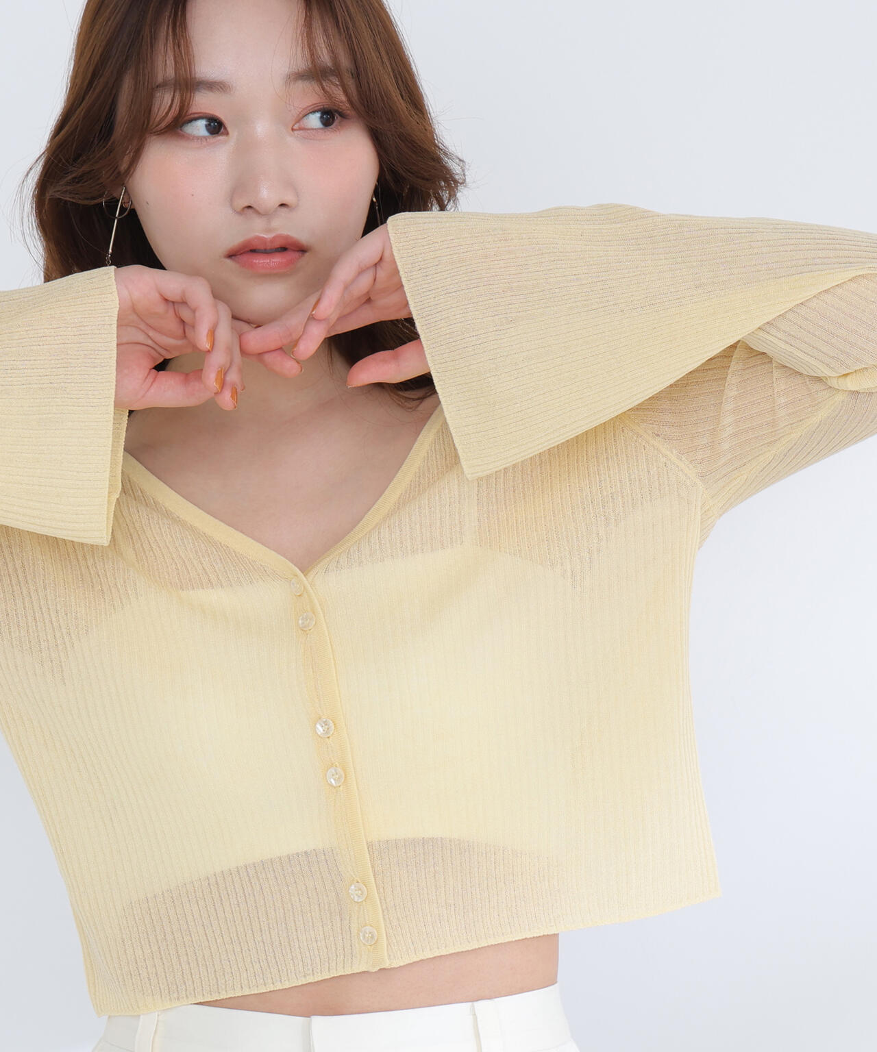 NATURAL BEAUTY BASIC カーディガン シアーリブクロップドカーディガン | NATURAL BEAUTY BASIC