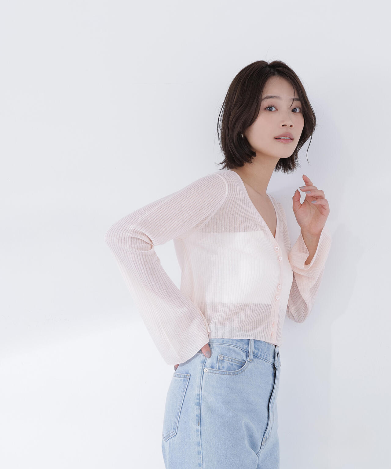 Rちゃん試着のみハーリップトゥクロップドカーディガン シアーリブクロップドカーディガン | NATURAL BEAUTY BASIC