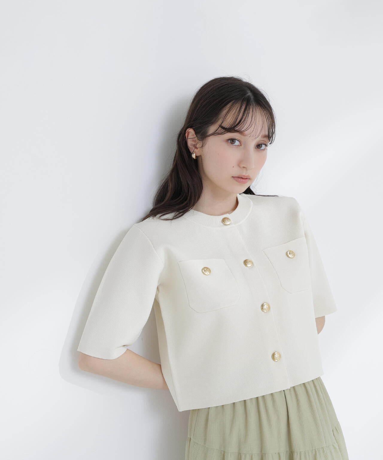 エンブレムボタンニットジャケット半袖 | NATURAL BEAUTY BASIC