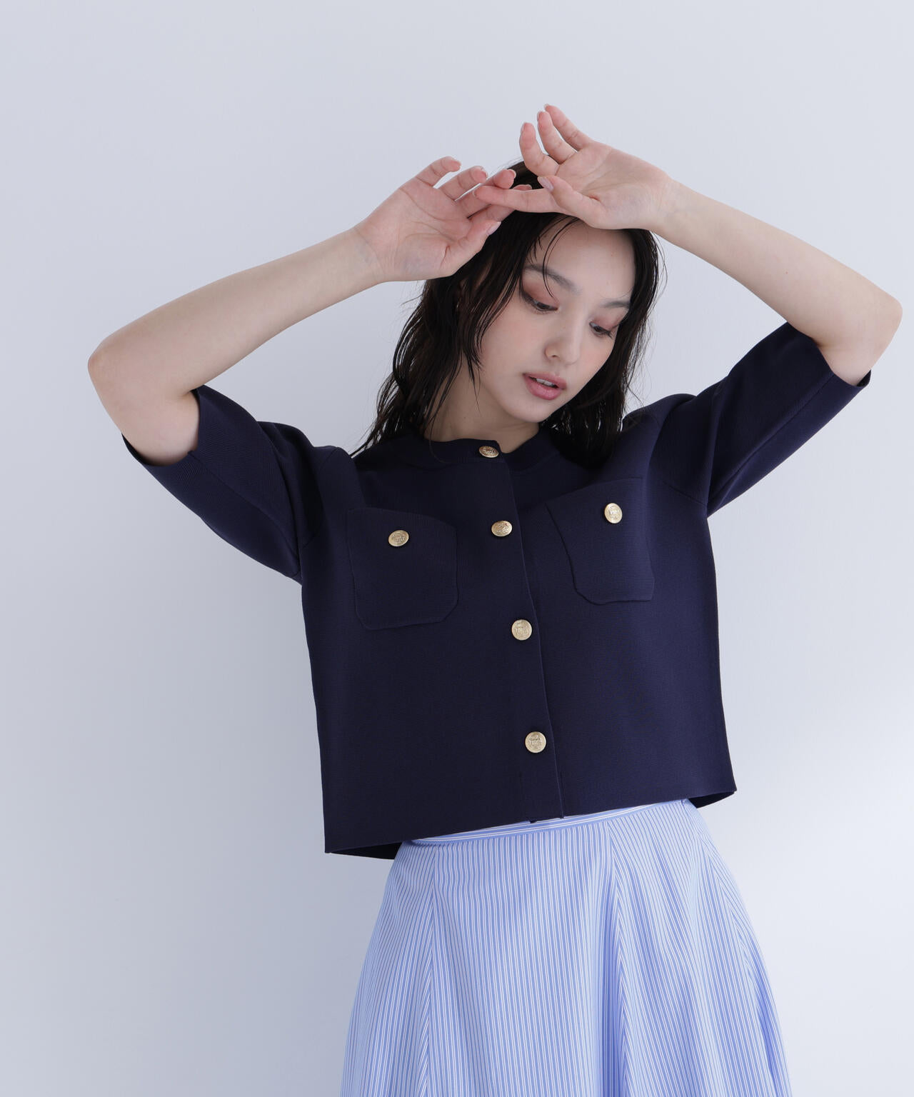 エンブレムボタンニットジャケット半袖 | NATURAL BEAUTY BASIC