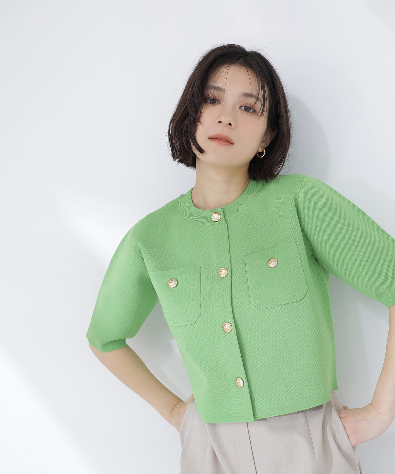 エンブレムボタンニットジャケット半袖 | NATURAL BEAUTY BASIC