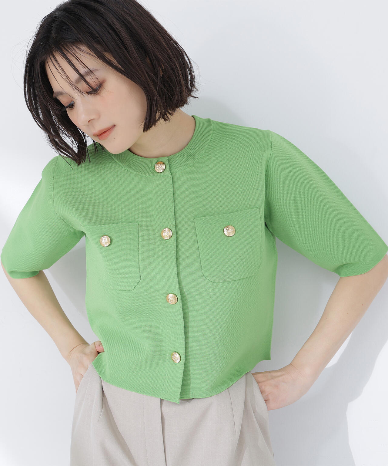 【WEB限定】エンブレムボタンニットジャケット半袖