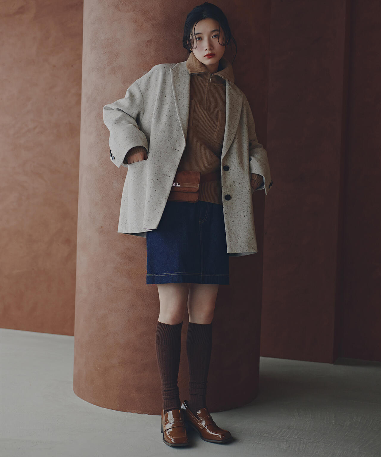 ハーフジップオーバーニット