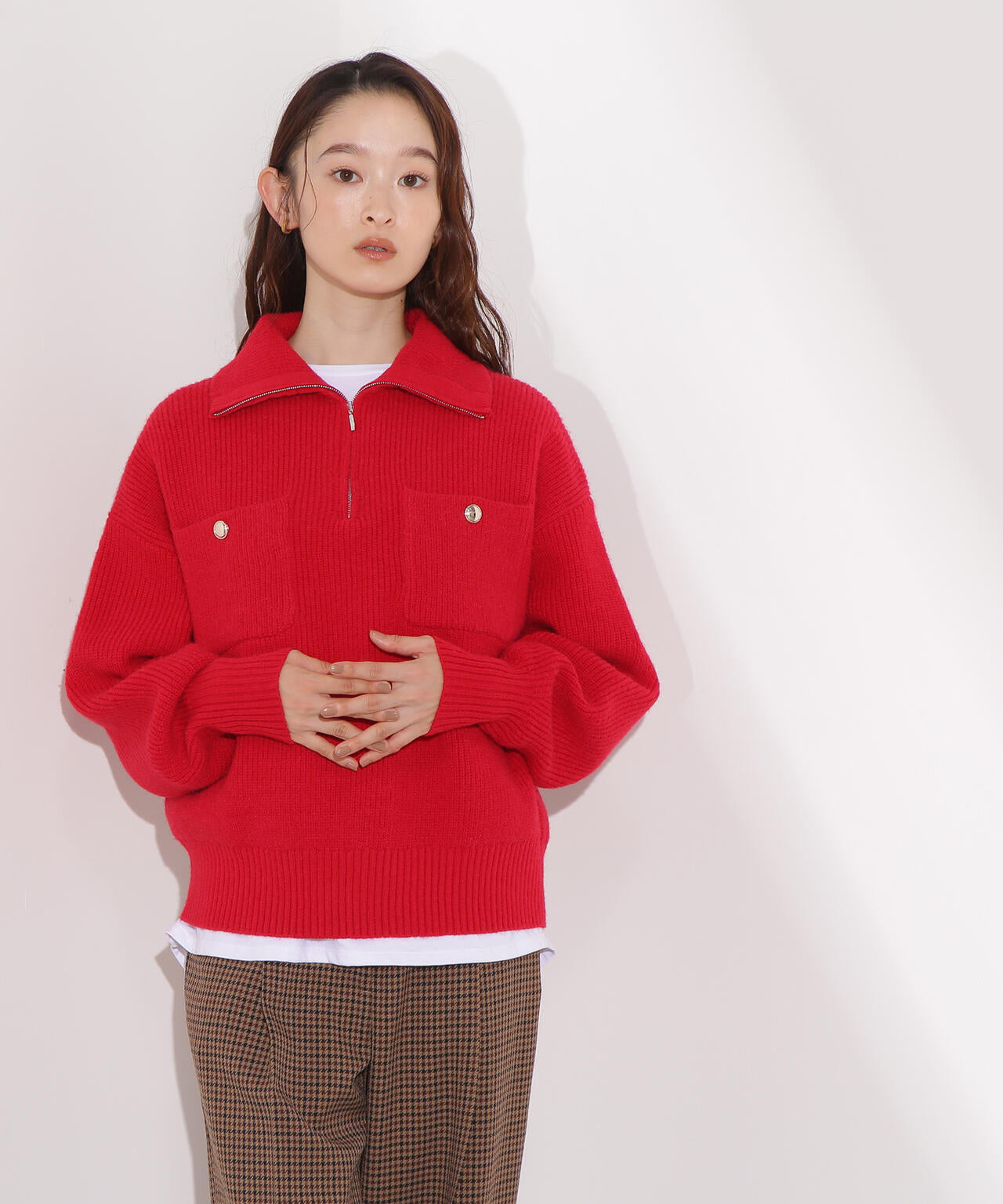 ハーフジップオーバーニット