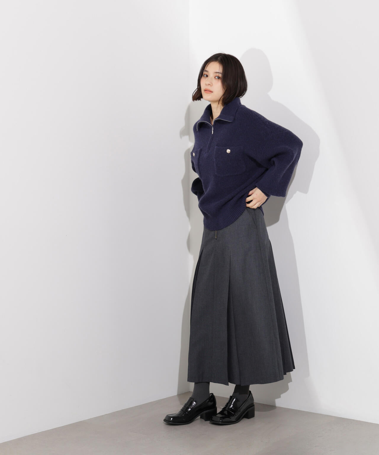 ハーフジップオーバーニット