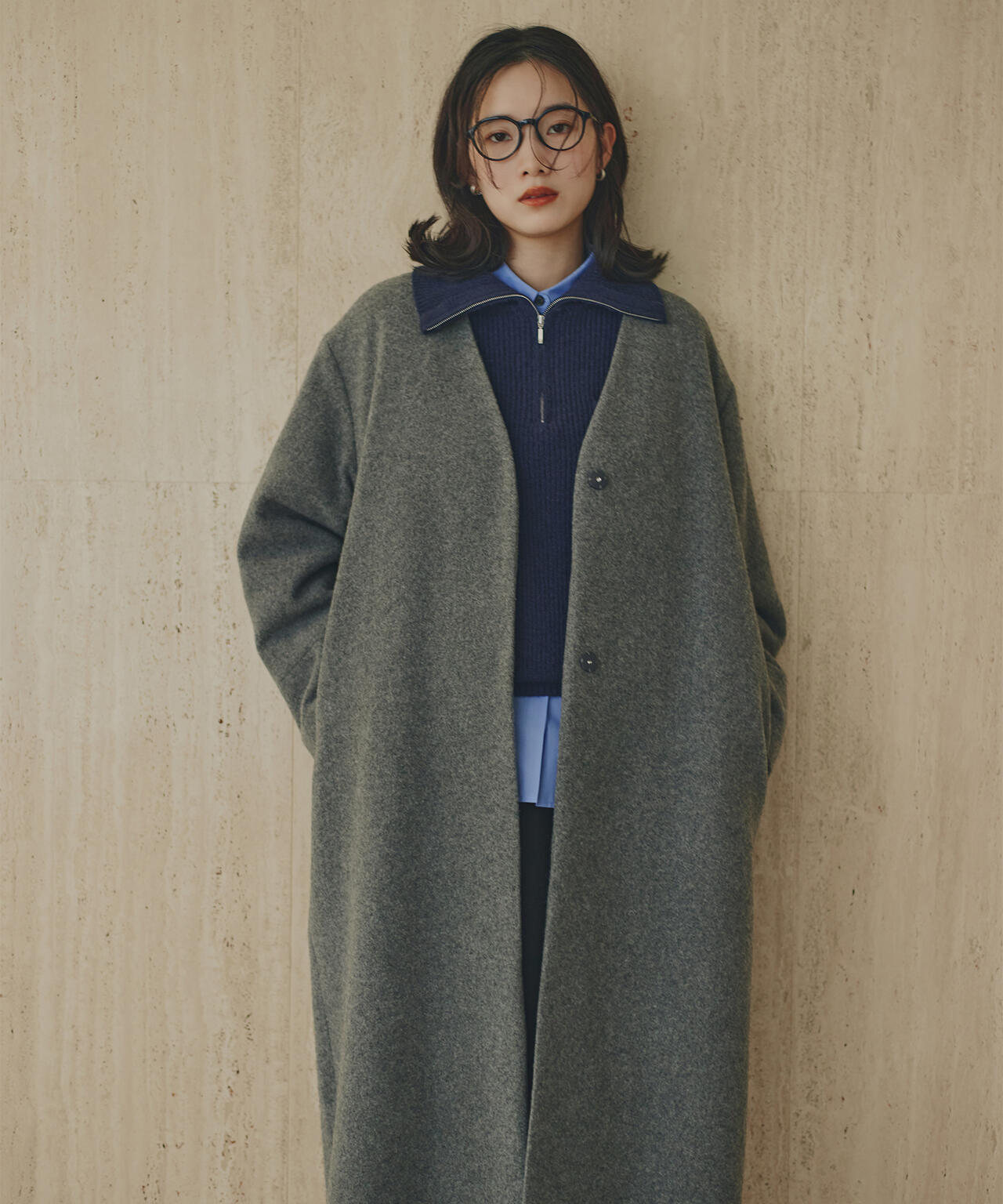 ハーフジップオーバーニット