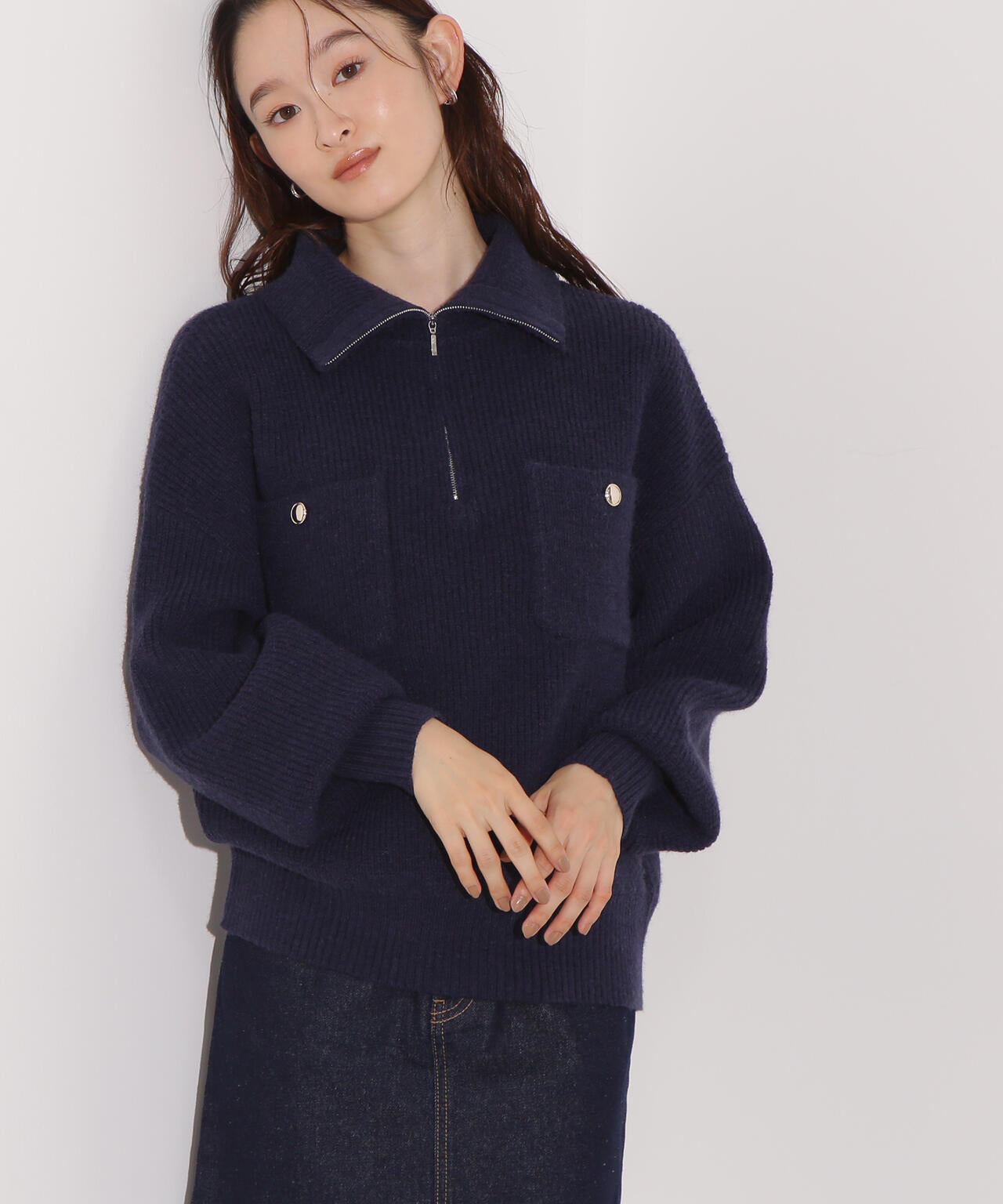 ハーフジップオーバーニット