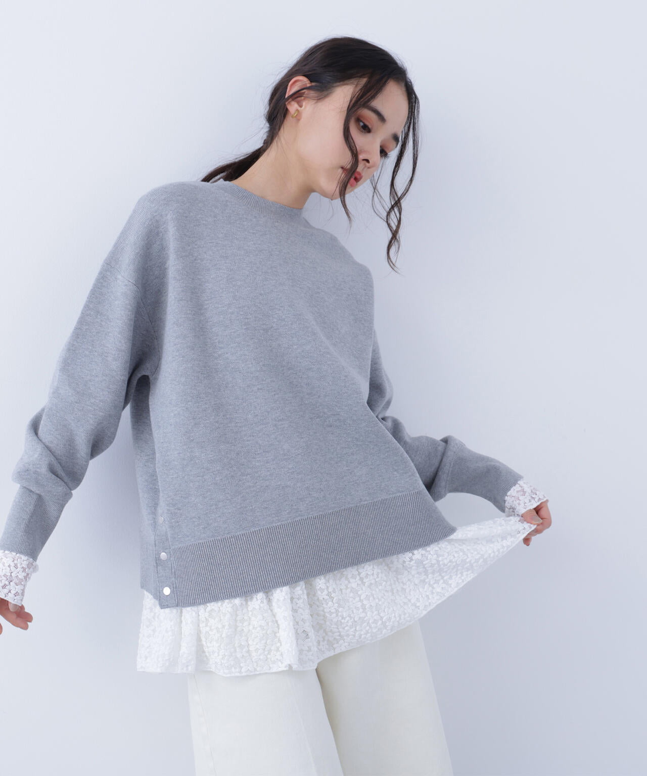 薄水色ノーソーイングニット3084 サイドスリットボクシーニット | N. Natural Beauty Basic*（エヌ