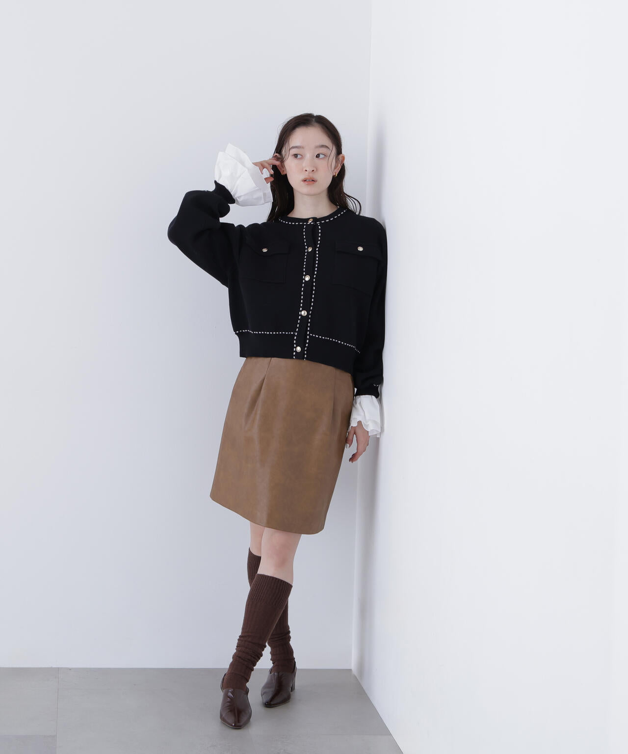 銀座インズ・mix.tokyo 限定カラー：ネイビー】ステッチニット