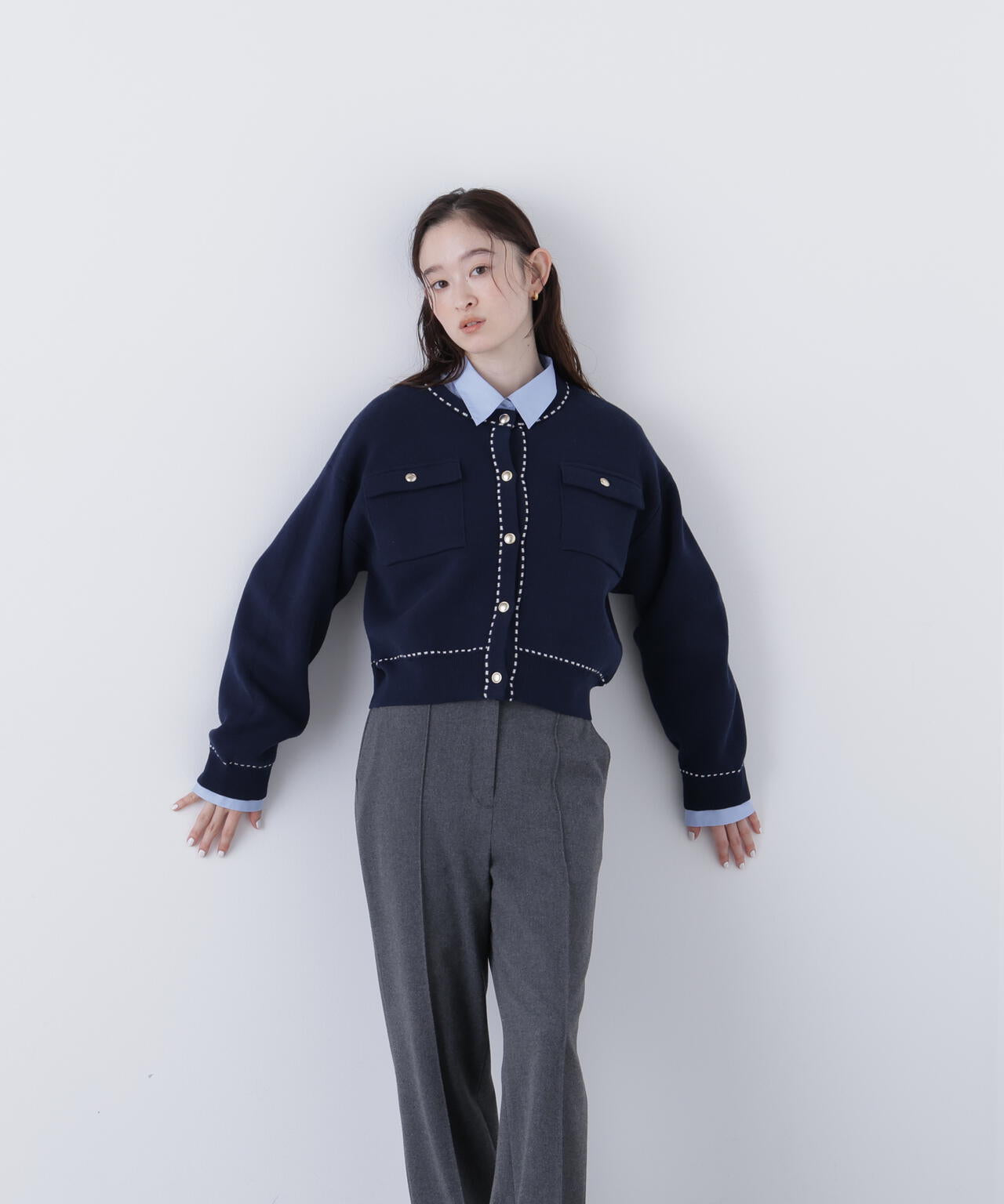 【銀座インズ・mix.tokyo 限定カラー：ネイビー】ステッチニットジャケット