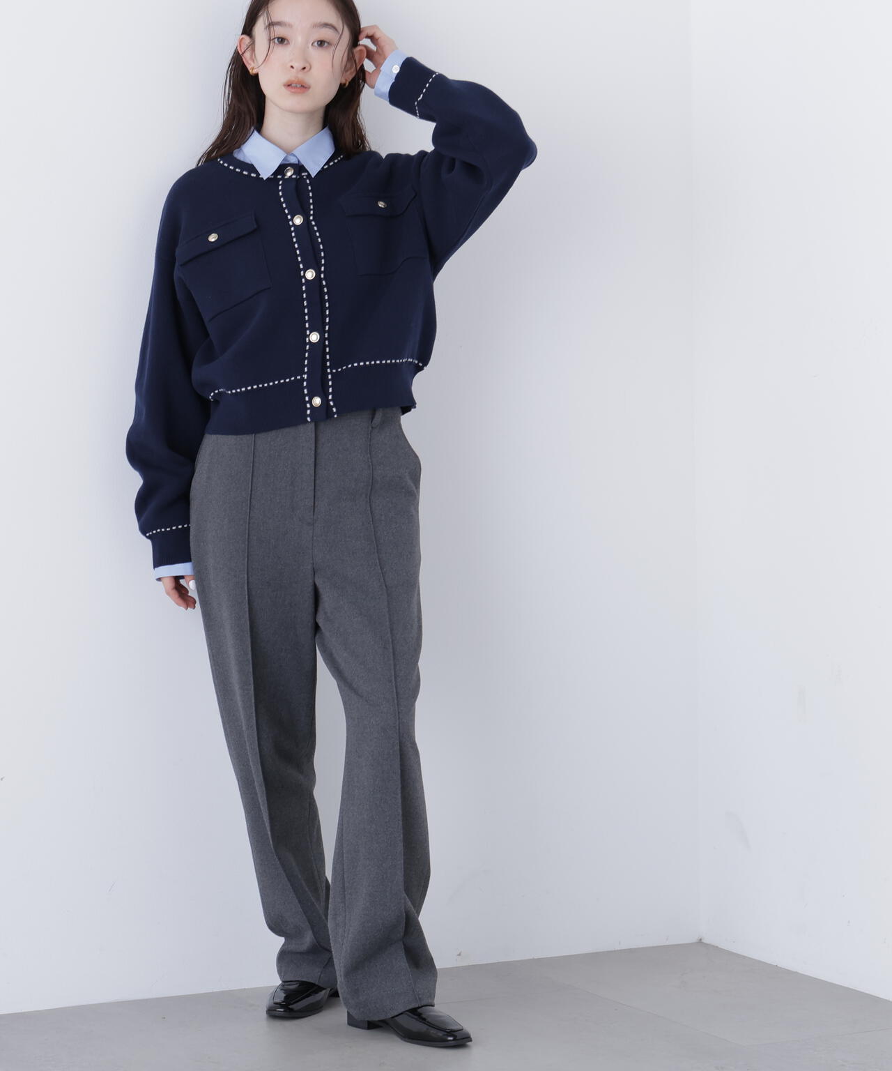 【銀座インズ・mix.tokyo 限定カラー：ネイビー】ステッチニットジャケット